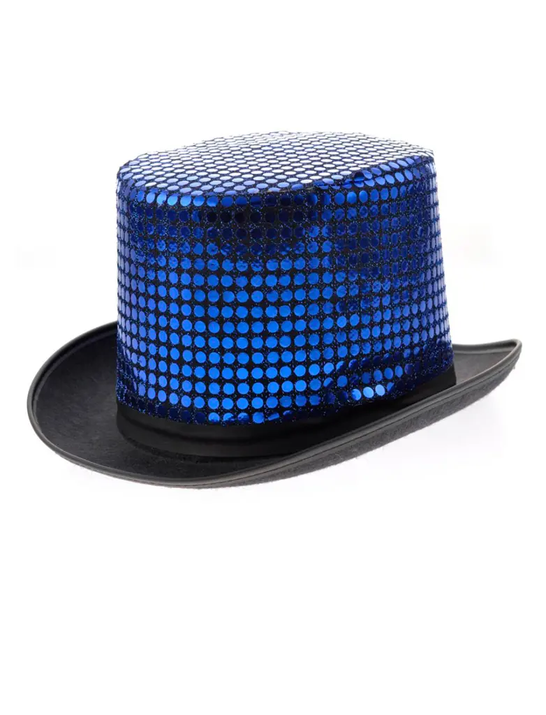 Kostümzubehör Zylinder Pailletten blau 58