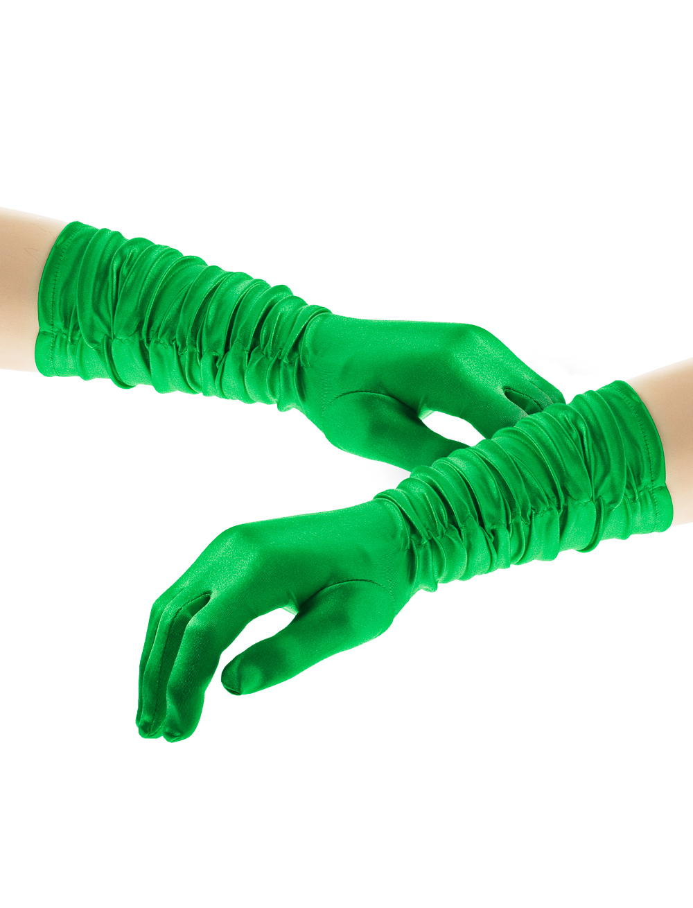 Kostümzubehör Handschuhe Satin gerafft 40 cm grün one size