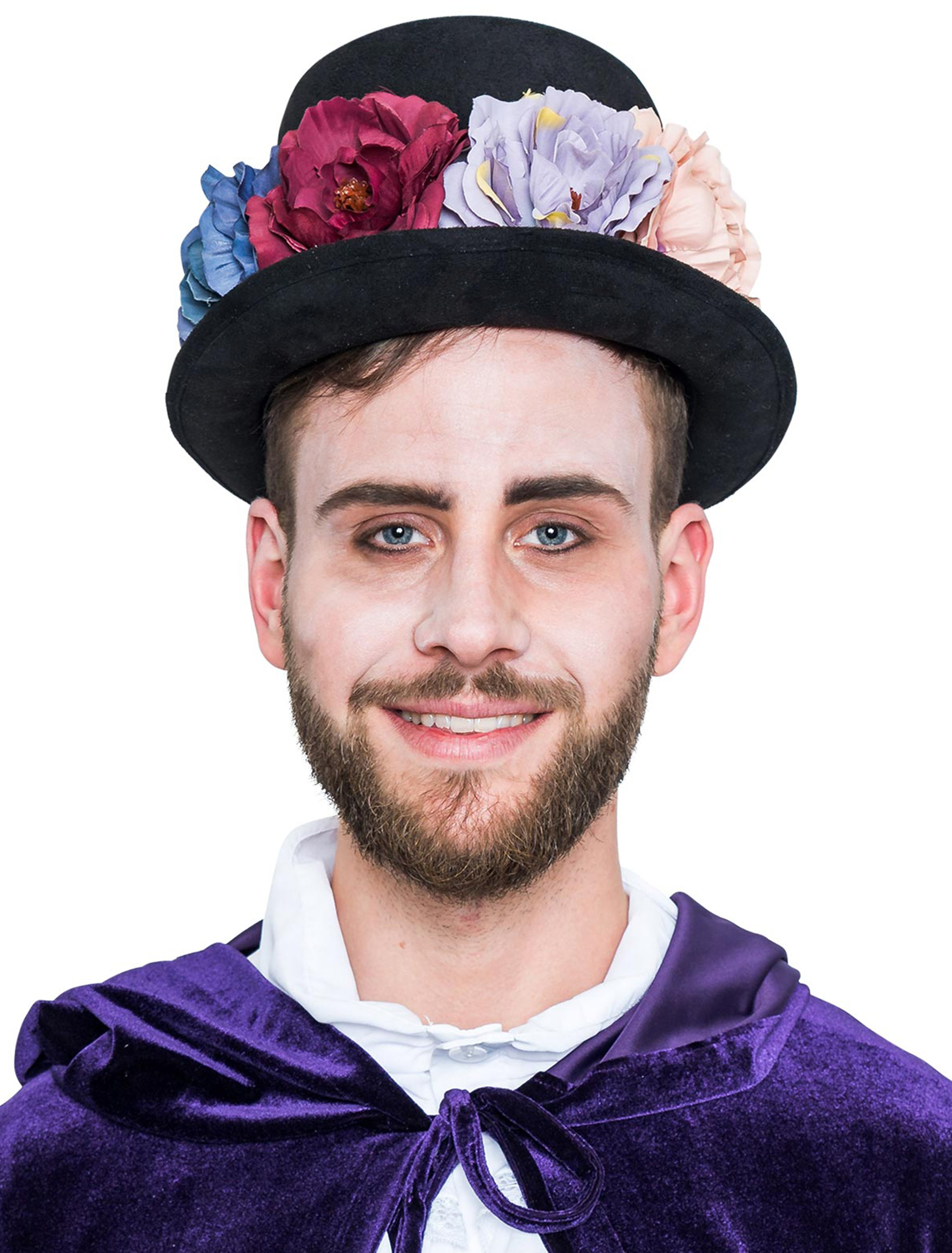 Kostümzubehör Zylinder Halloween mit Blüten schwarz