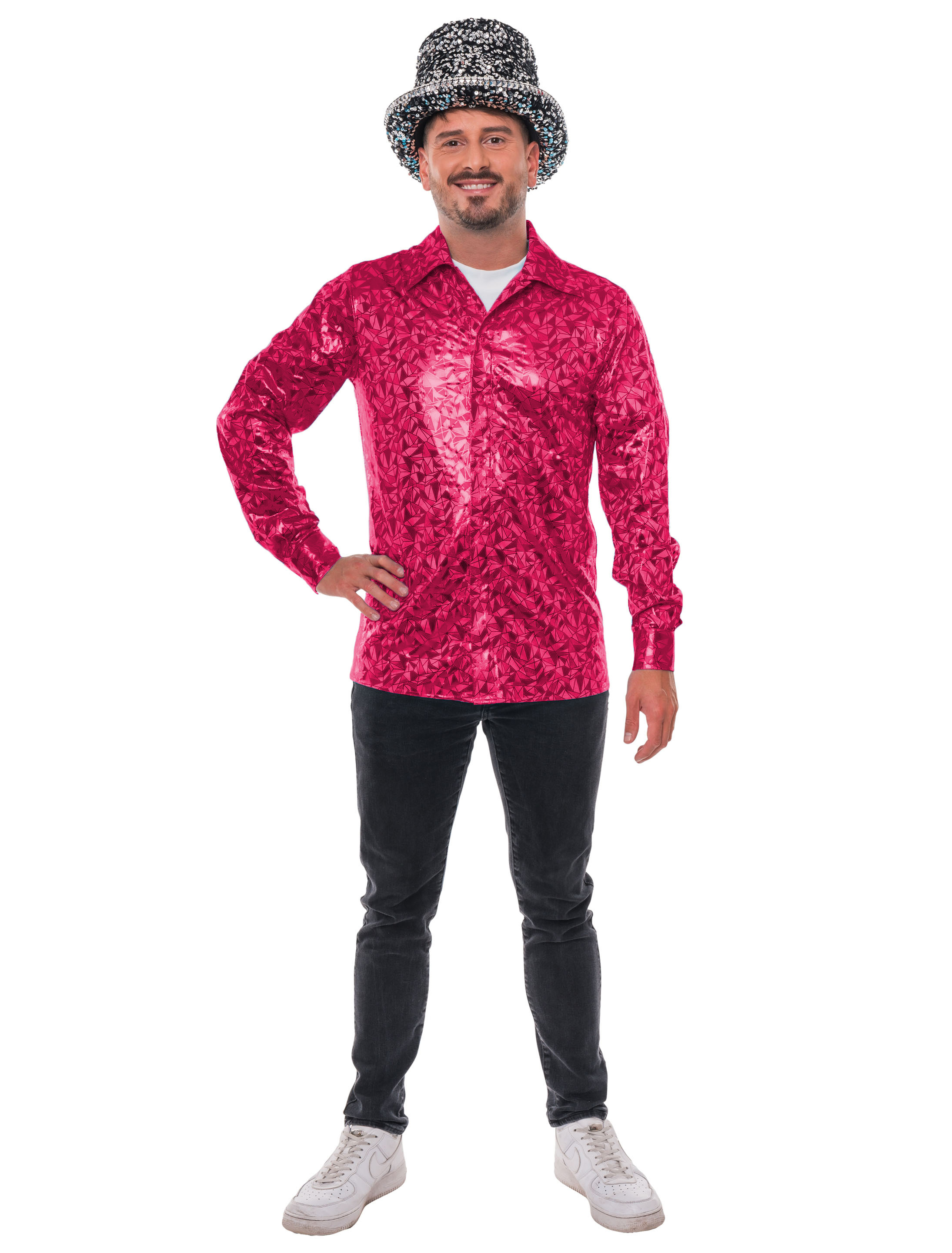 Hemd Disco Metallic Herren pink L/XL