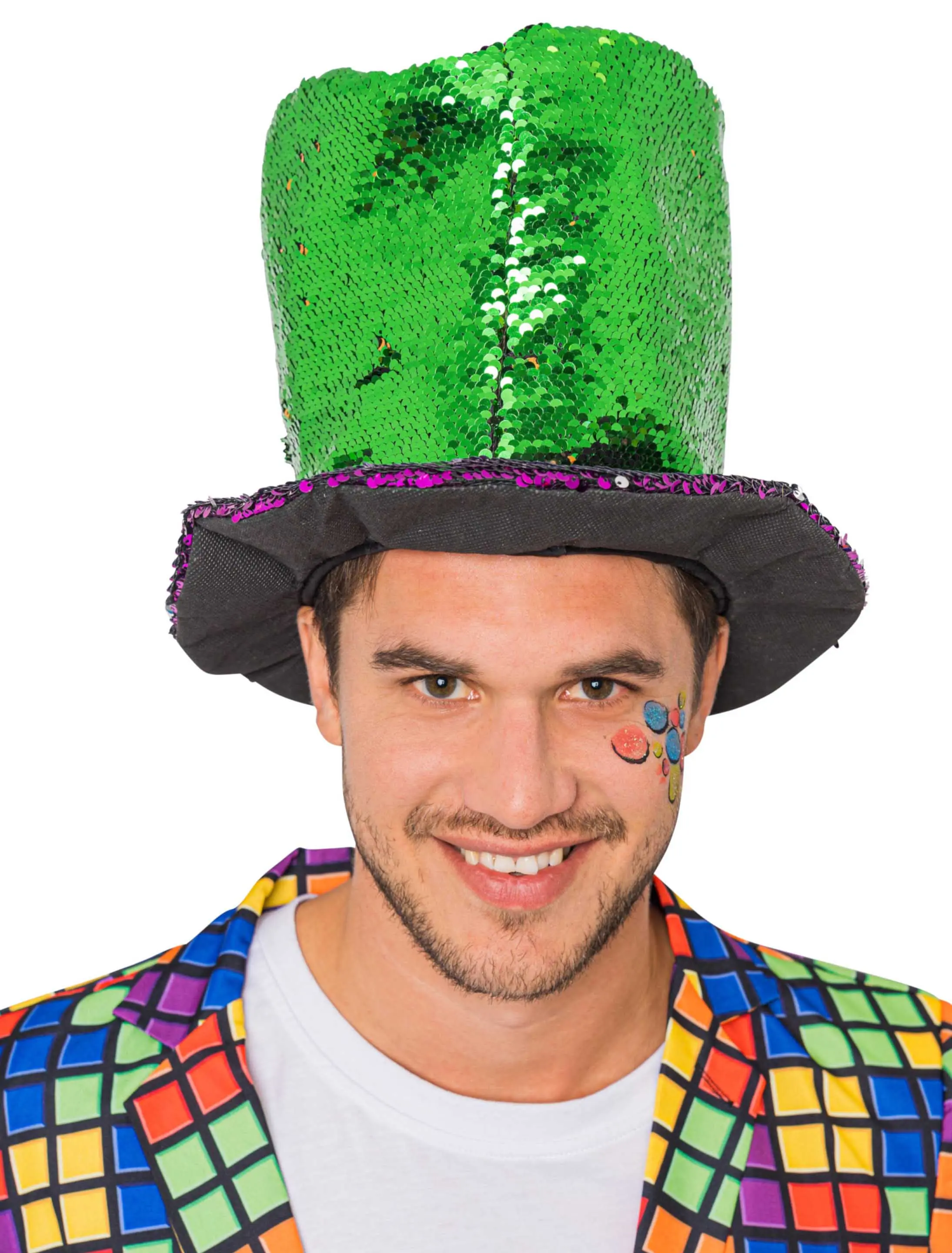 Kostümzubehör Zylinder Pailletten bunt Farbe: mehrfarbig