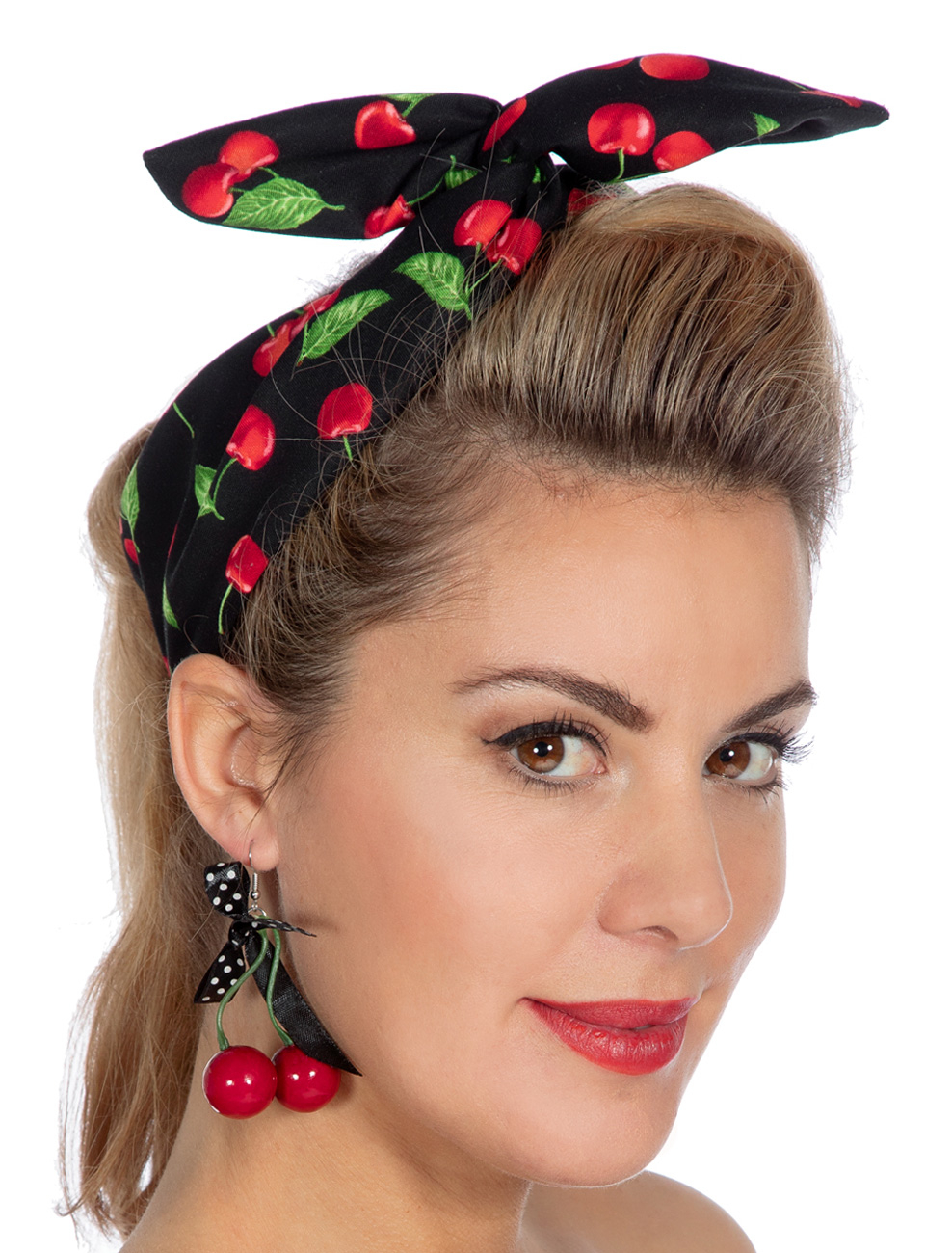 Kostümzubehör Haarband Rock´n Roll schwarz mit Kirschen