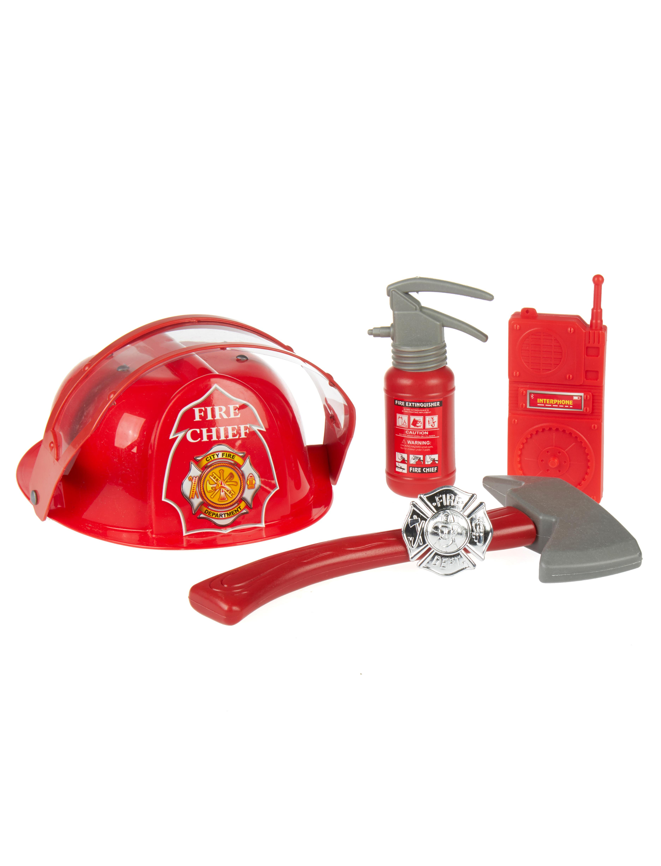 Kostümzubehör Feuerwehrhelm mit Zubehör rot 5-tlg.