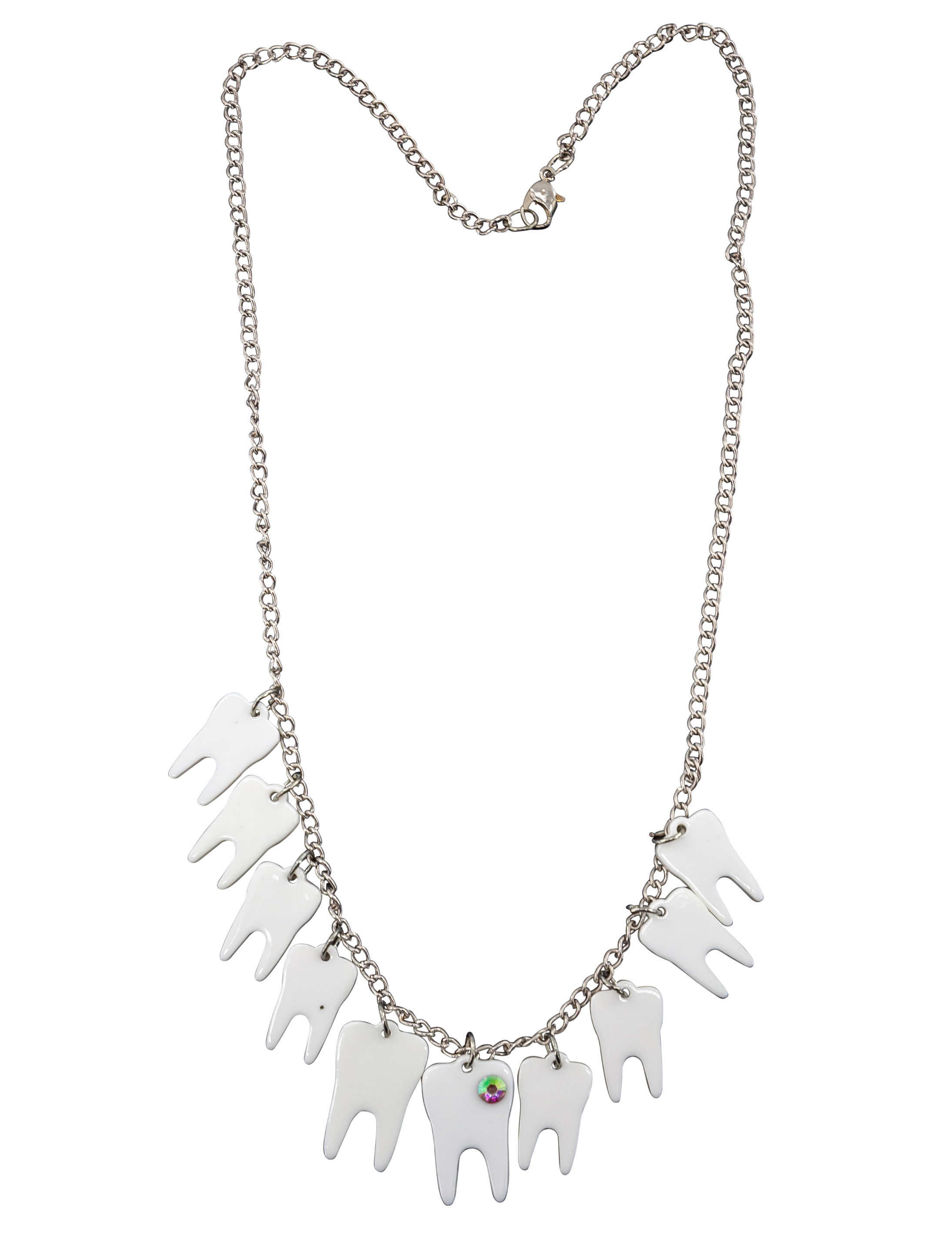 Kostümzubehör Halskette silber mit weißen Zähnen
