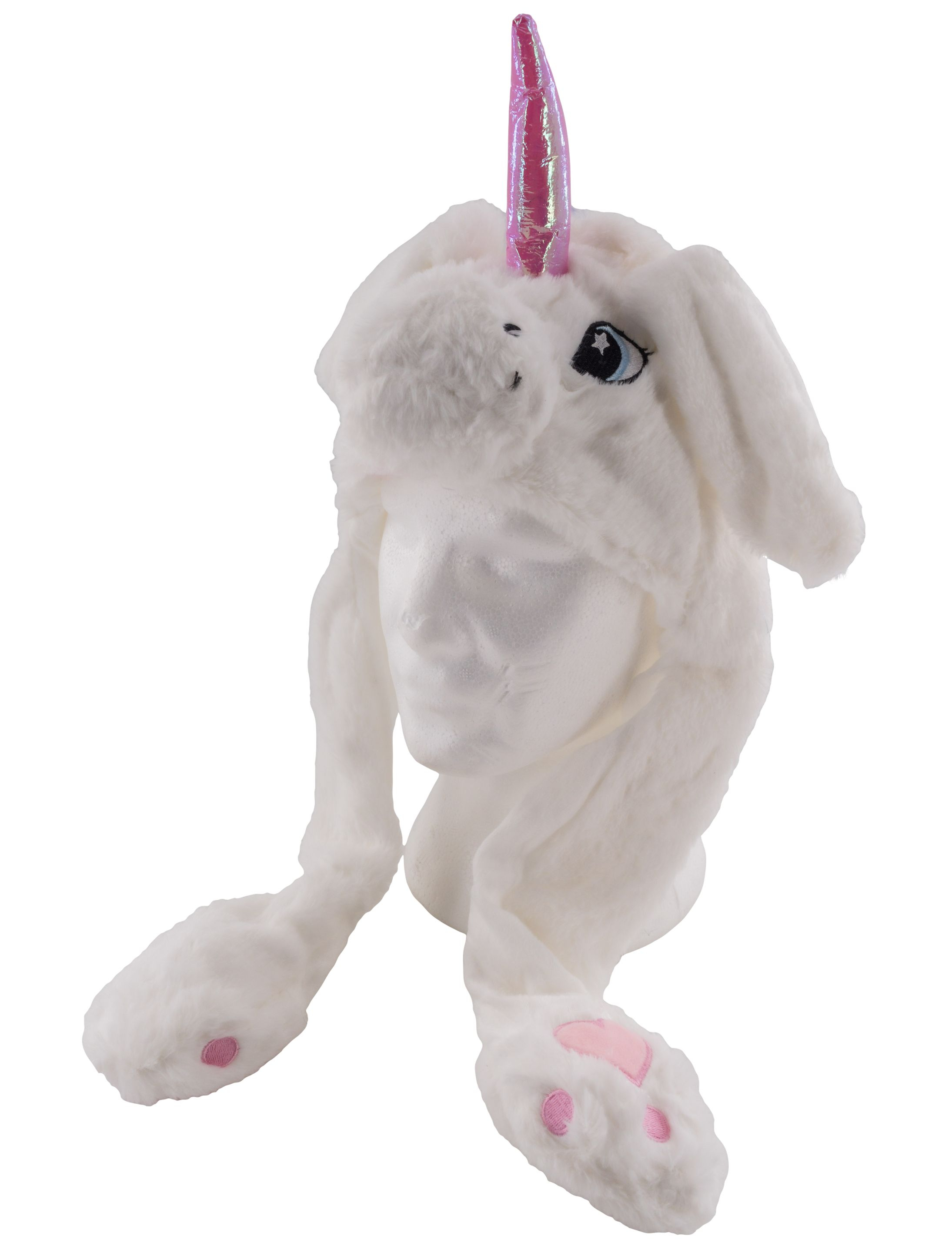 Kostümzubehör Mütze Einhorn mit Licht weiß