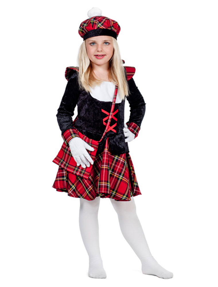 Kostümzubehör Schottin mit Mütze 116 Farbe: weiß/schwarz/rot