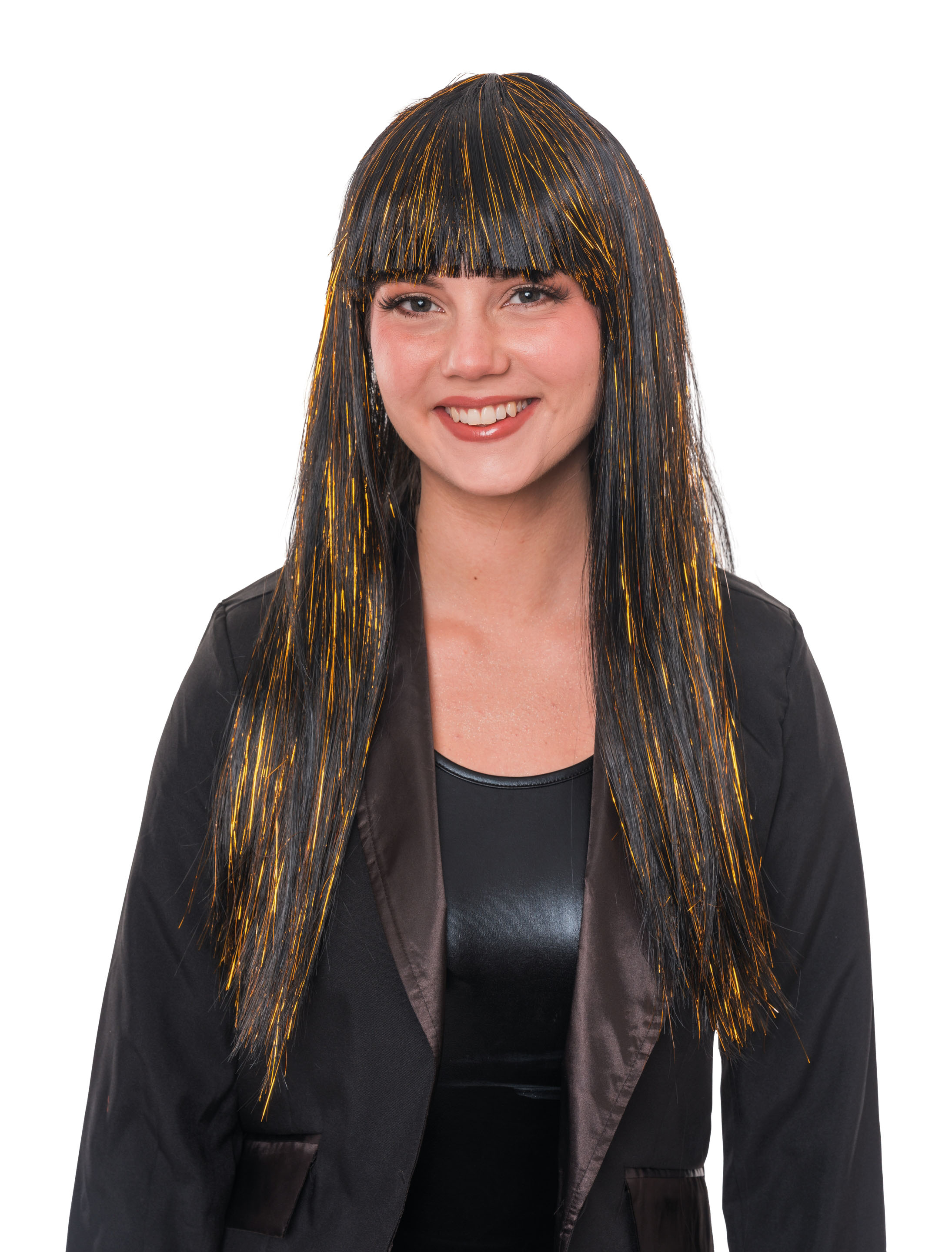 Kostümzubehör Perücke mit Lamettafäden schwarz/gold