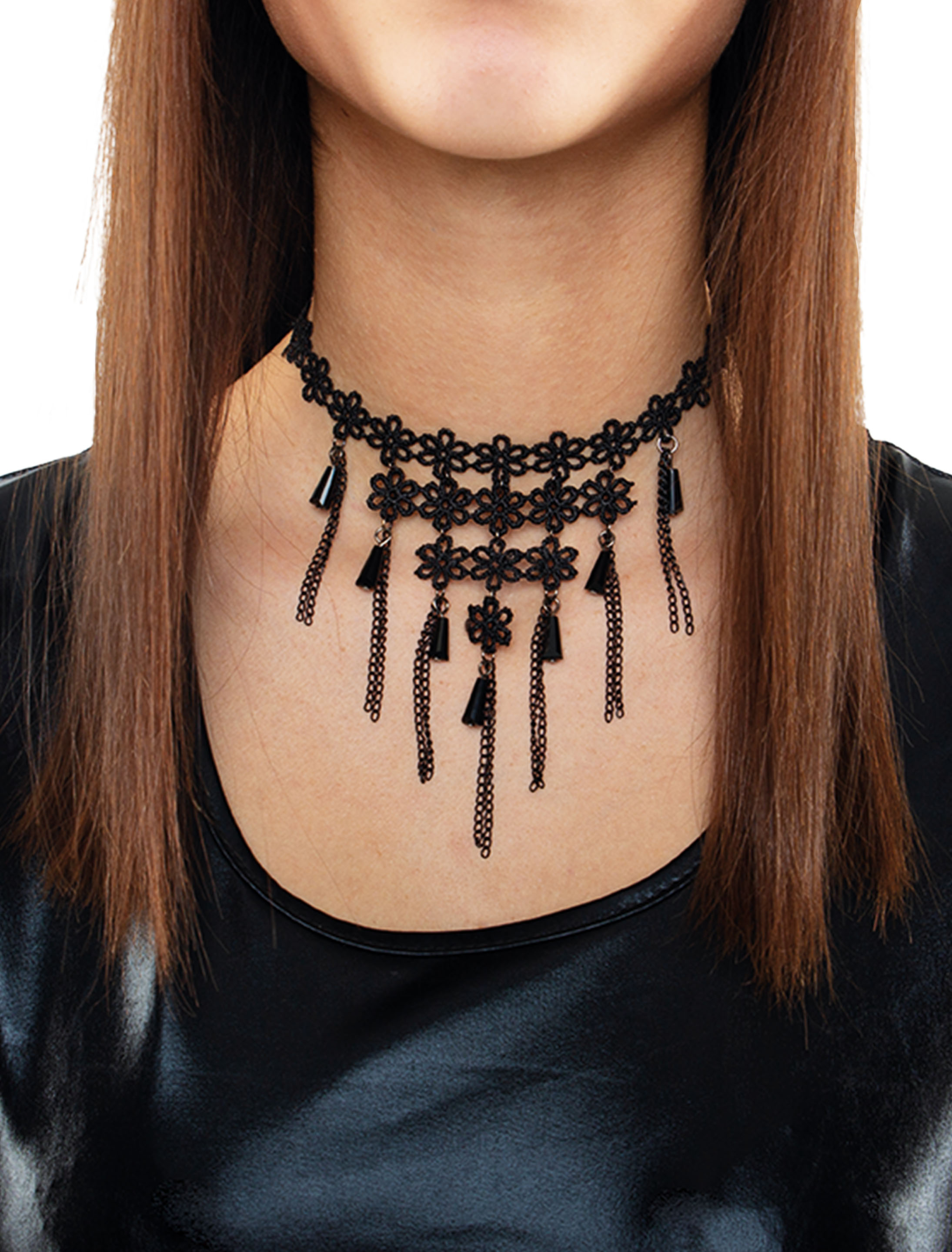 Kostümzubehör Halsband mit Schmucksteinen schwarz
