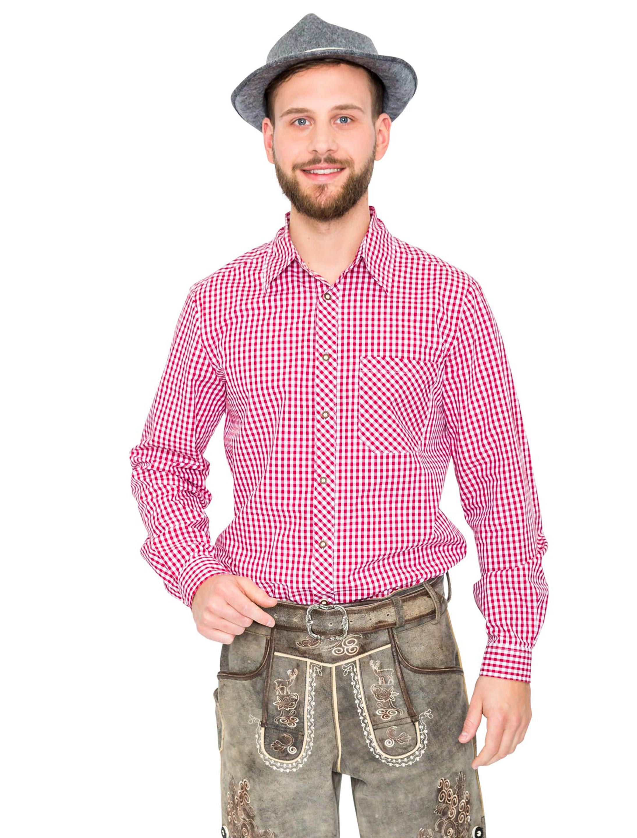 Tirolerhemd kariert Herren rot/weiß M