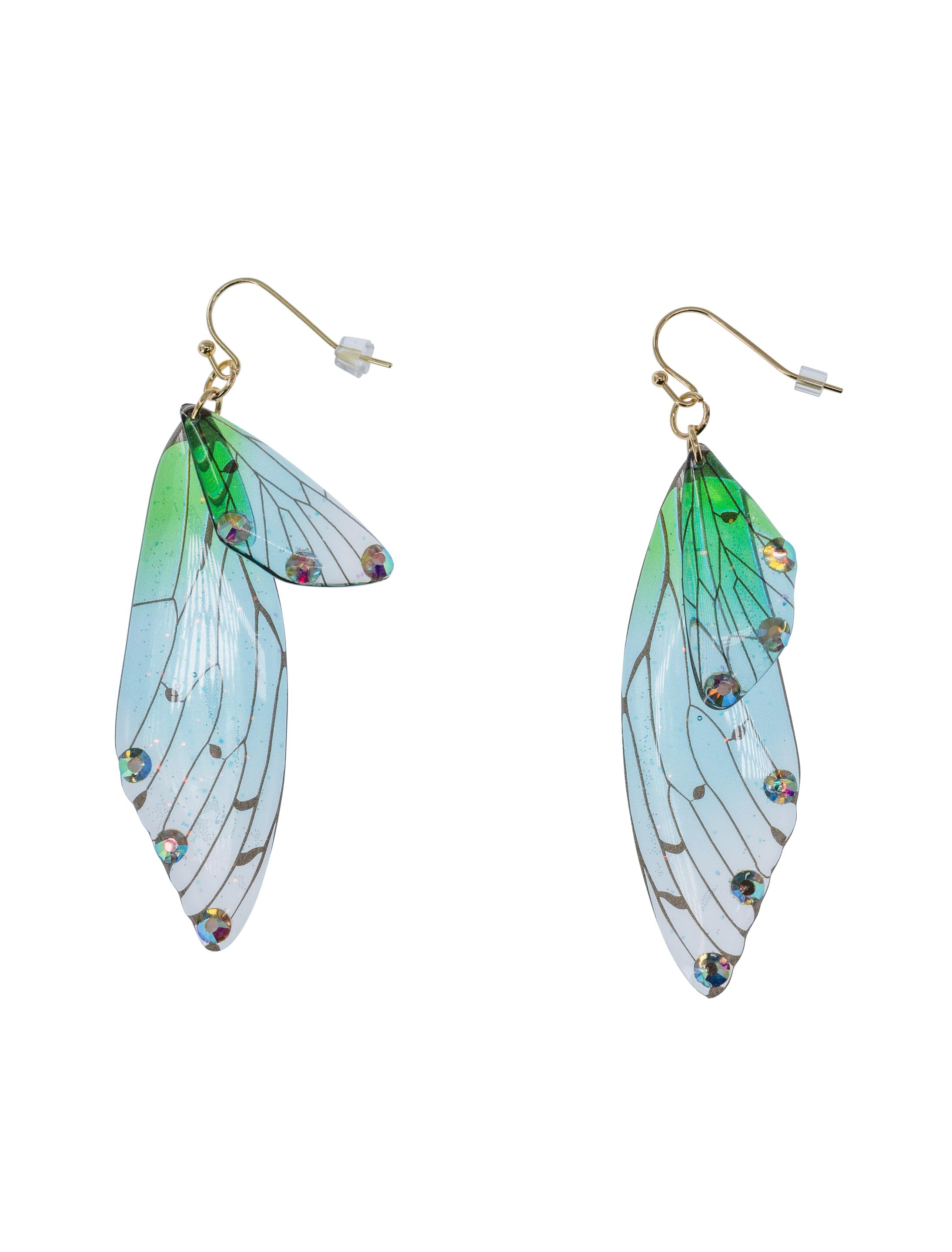 Kostümzubehör Ohrringe Flügel grün/blau