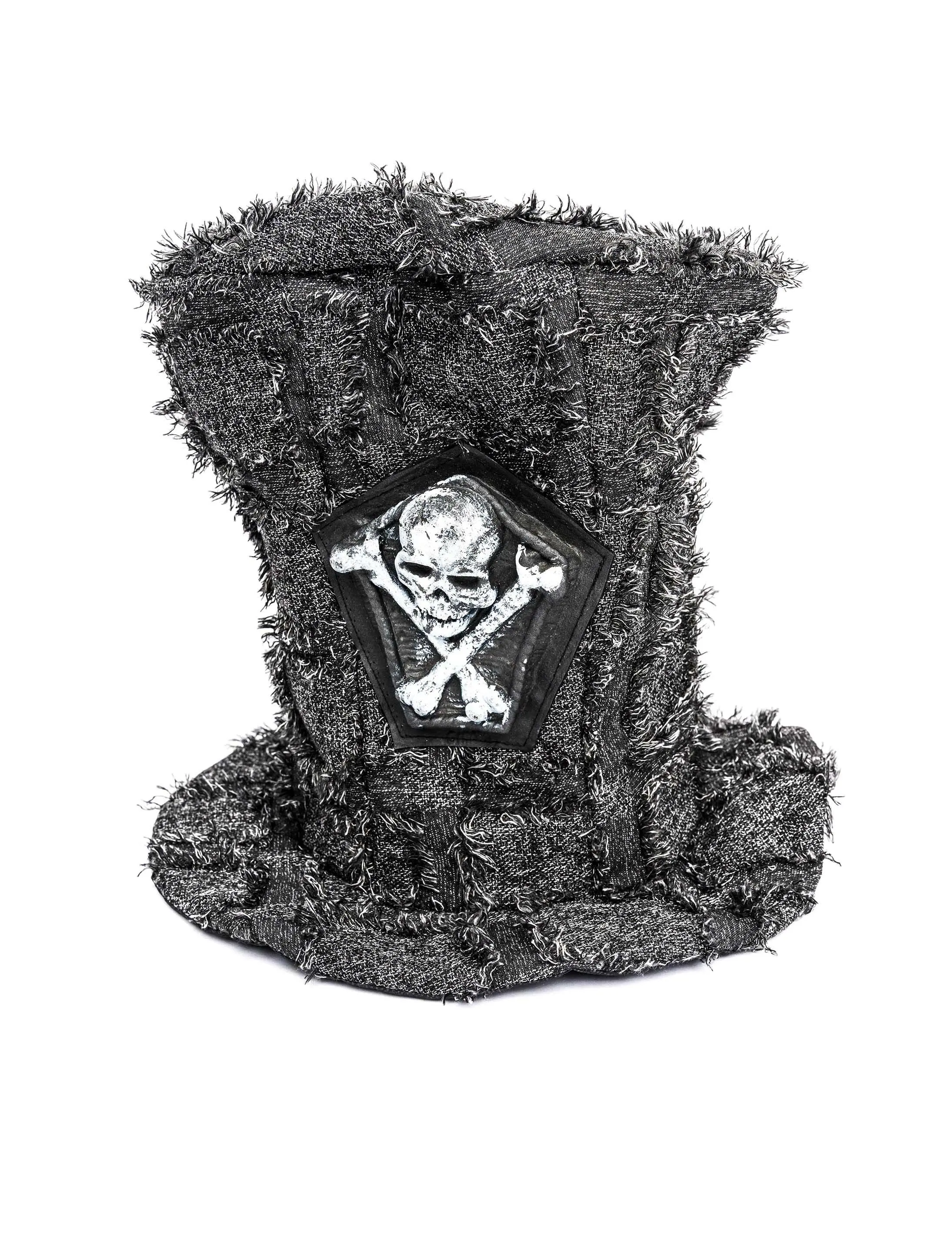 Kostümzubehör Zylinder hoch Skelett Farbe: grau