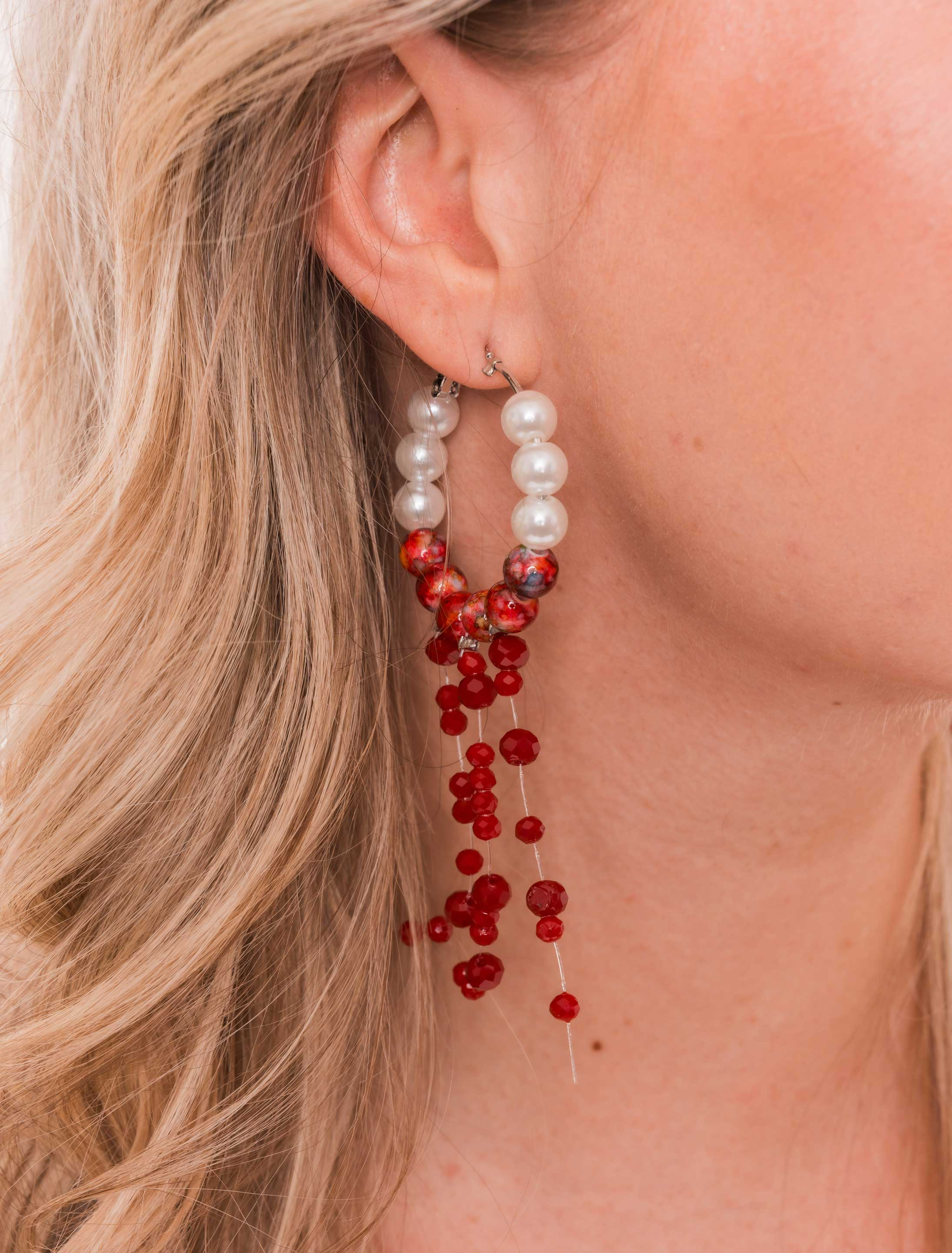 Kostümzubehör Ohrringe Perlen blutig weiß/rot