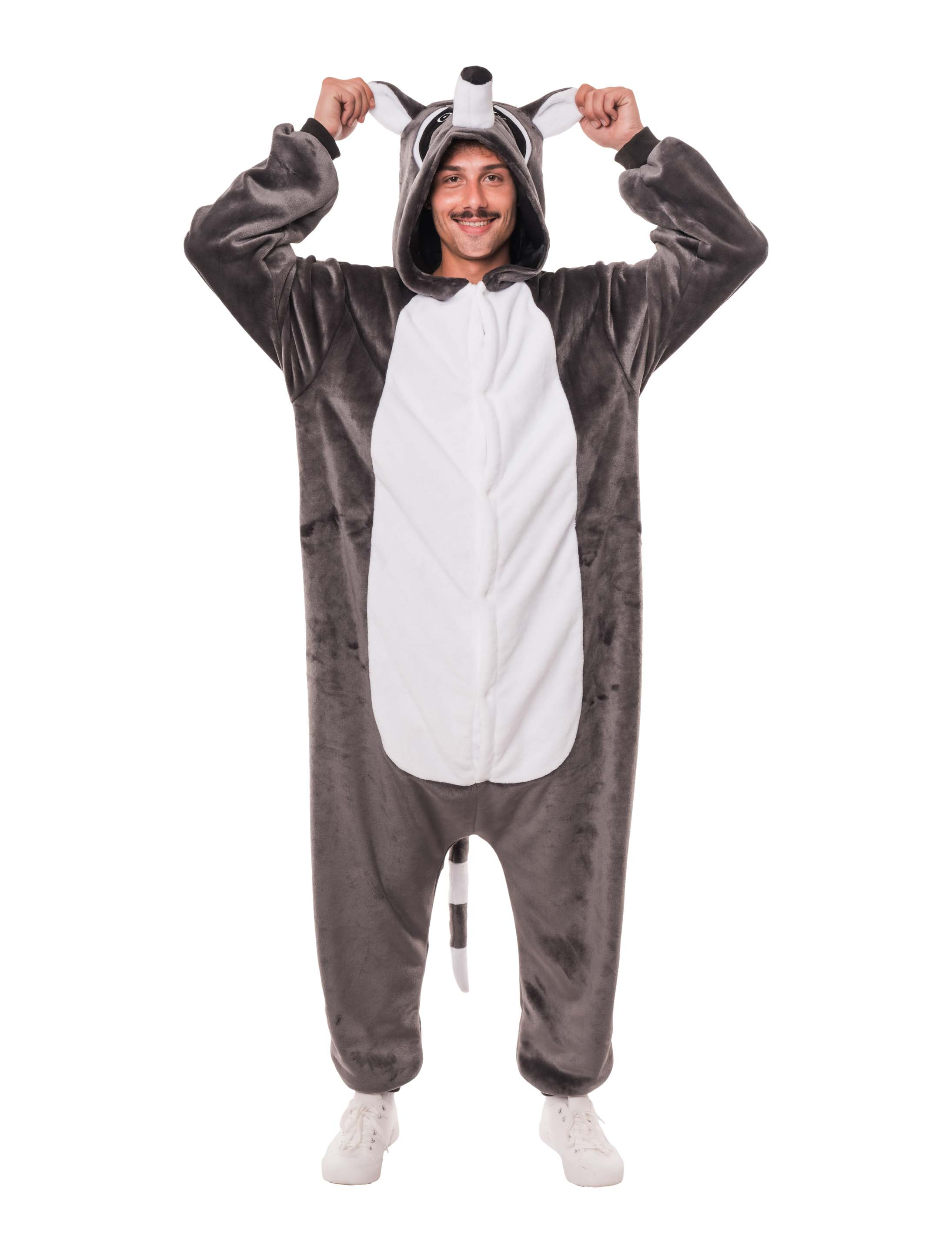 Overall Plüsch Waschbär schwarz/weiß 50/52