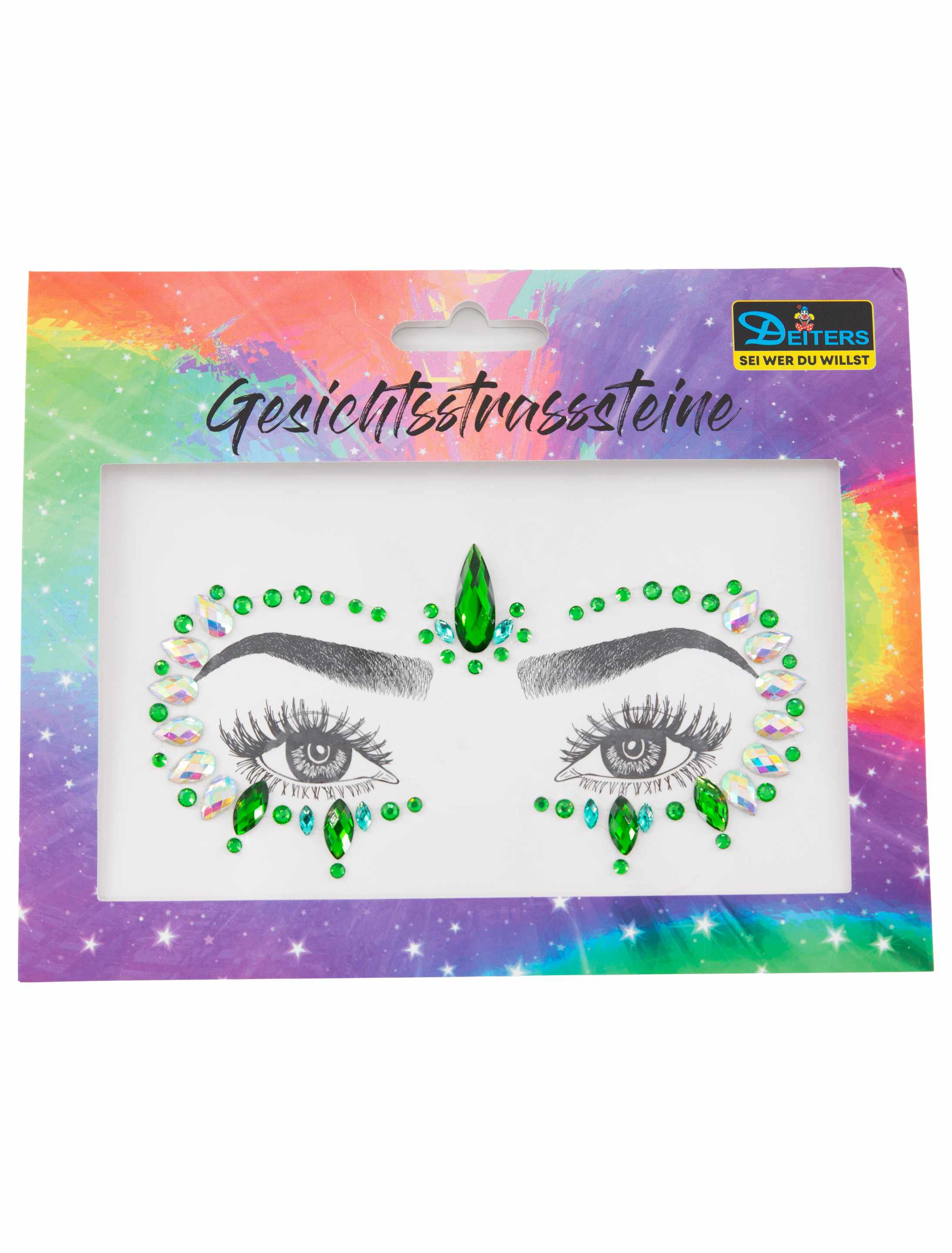 Gesichtsstrasssteine Elfe grün Schminke für Karneval & Fasching