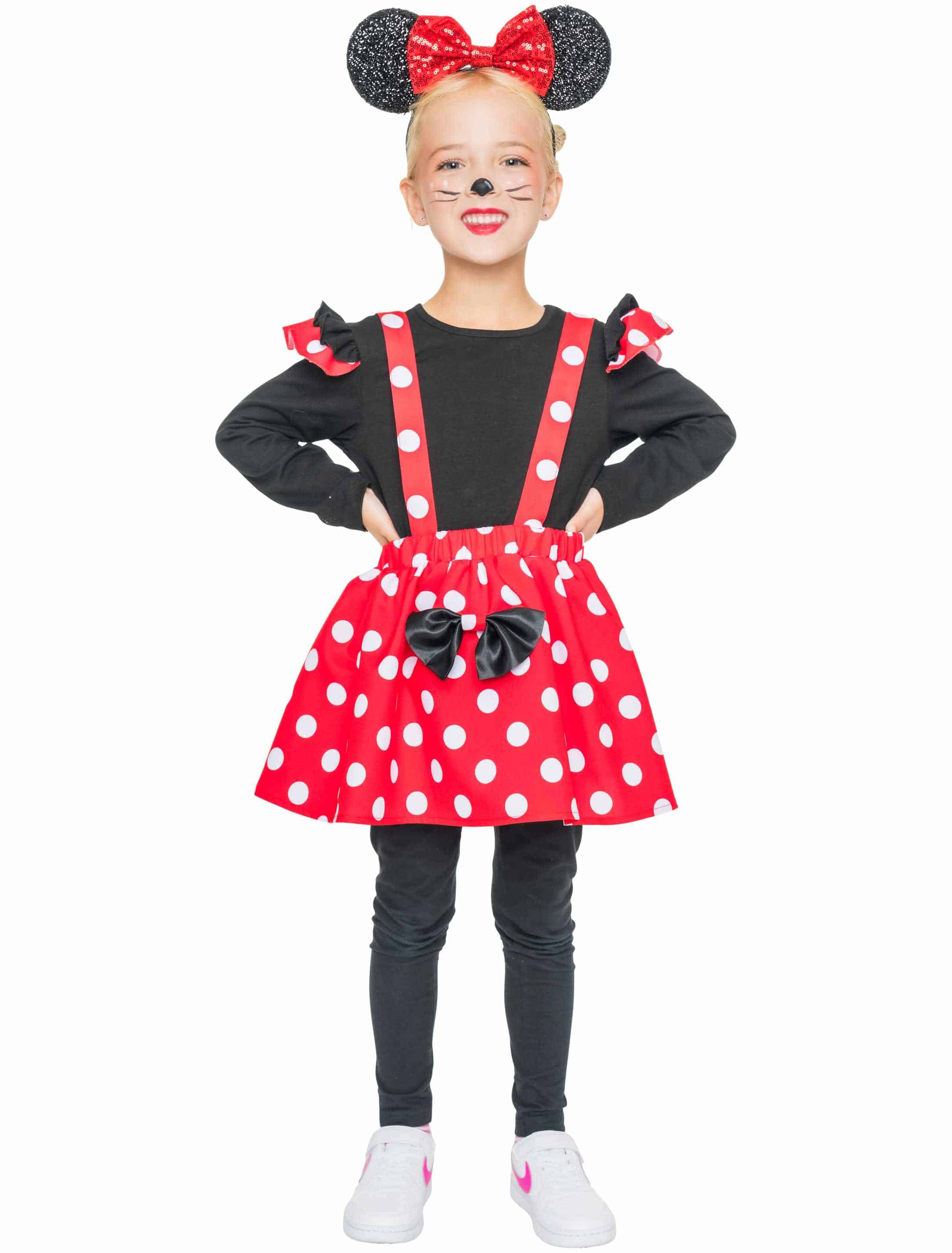 Kostüm Maus Kinder schwarz/weiß/rot 116/128