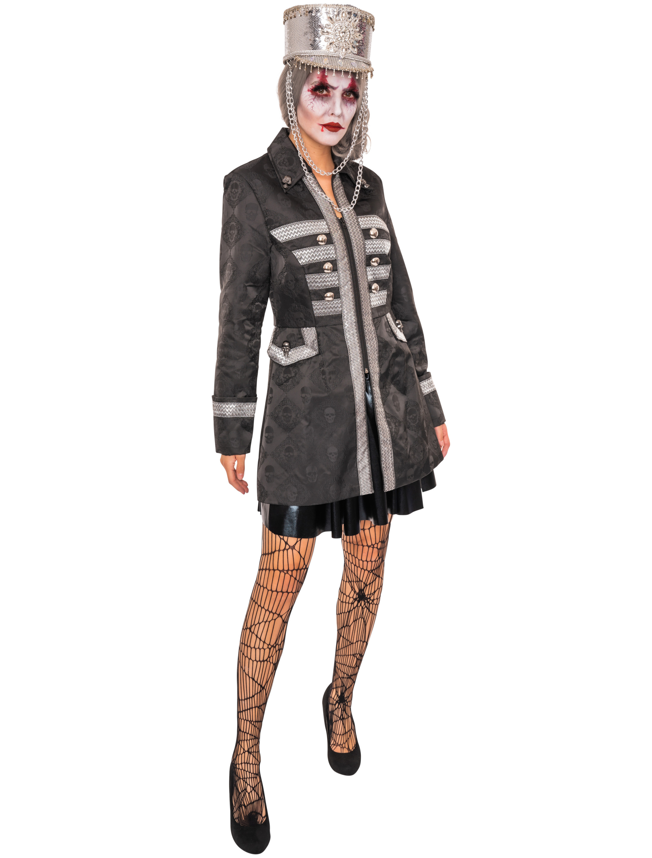 Jacke mit Totenköpfen Damen schwarz 2XL