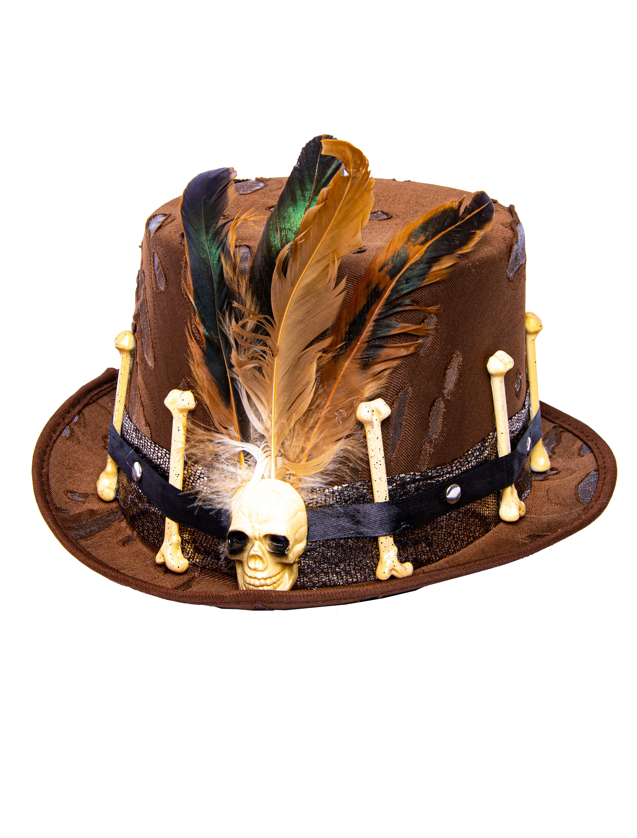 Kostümzubehör Zylinder mit Schädel & Knochen braun