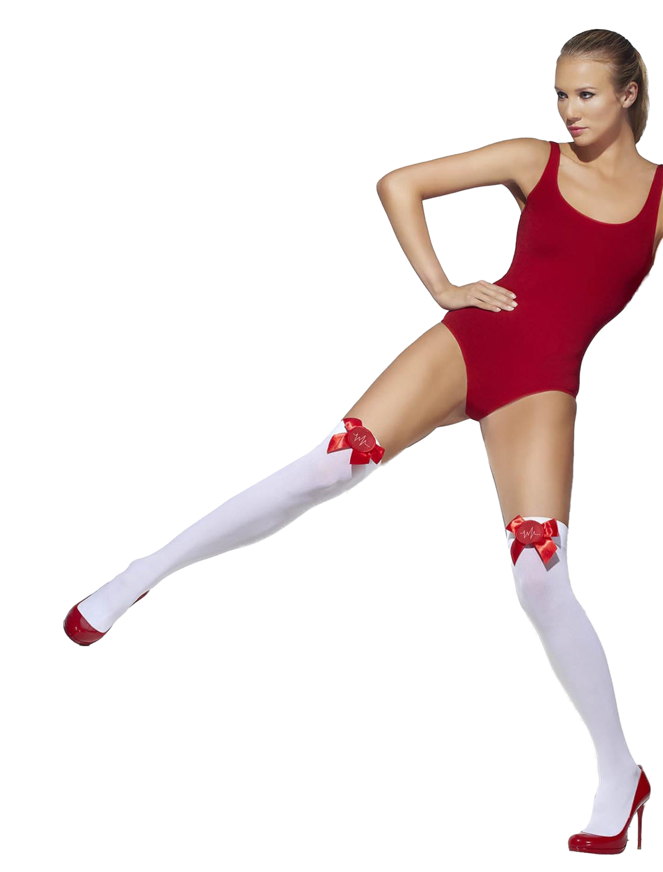 Kostümzubehör Overknees mit Schleife Damen weiß/rot one size