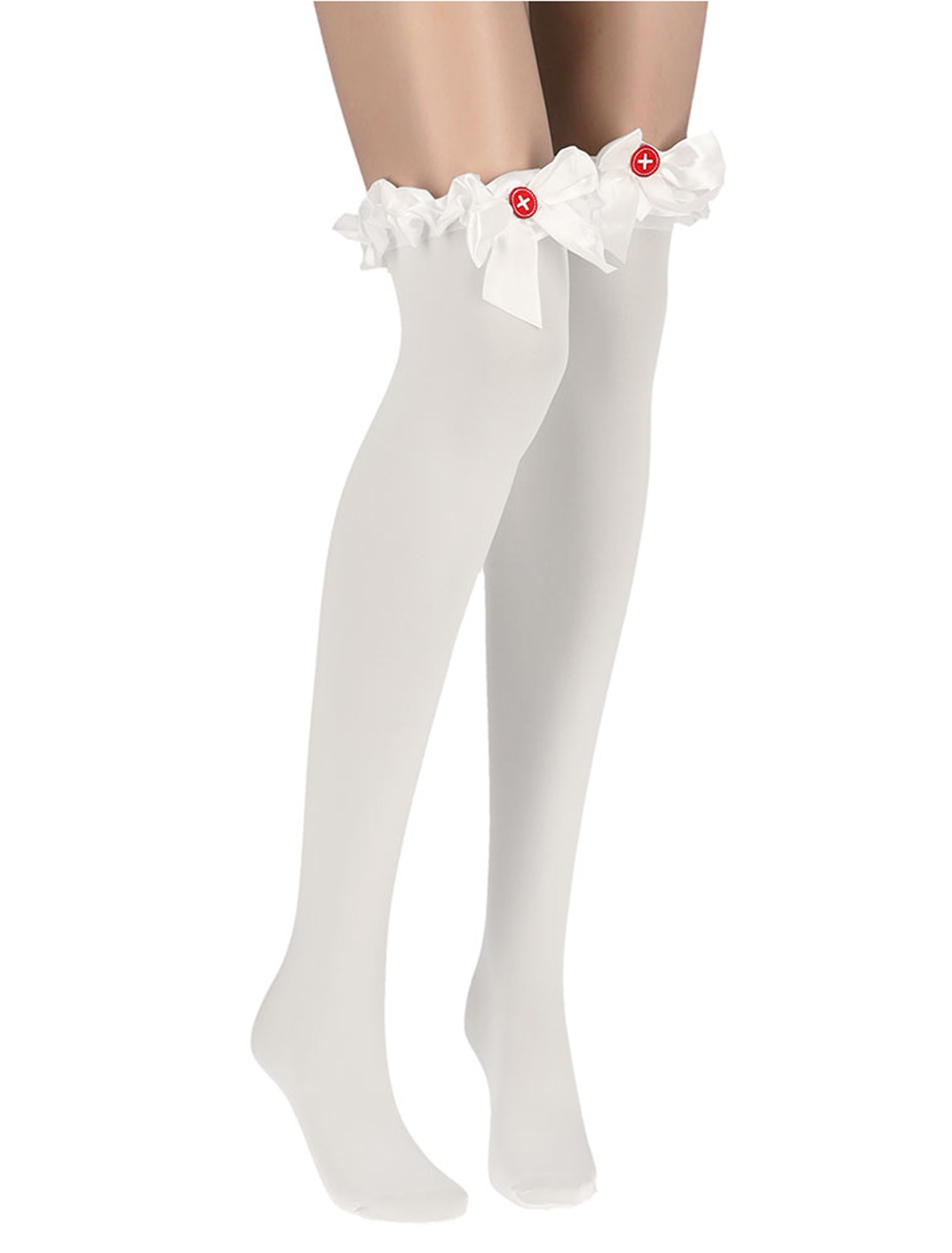 Kostümzubehör Overknee Strümpfe mit Schleife Damen weiß one size