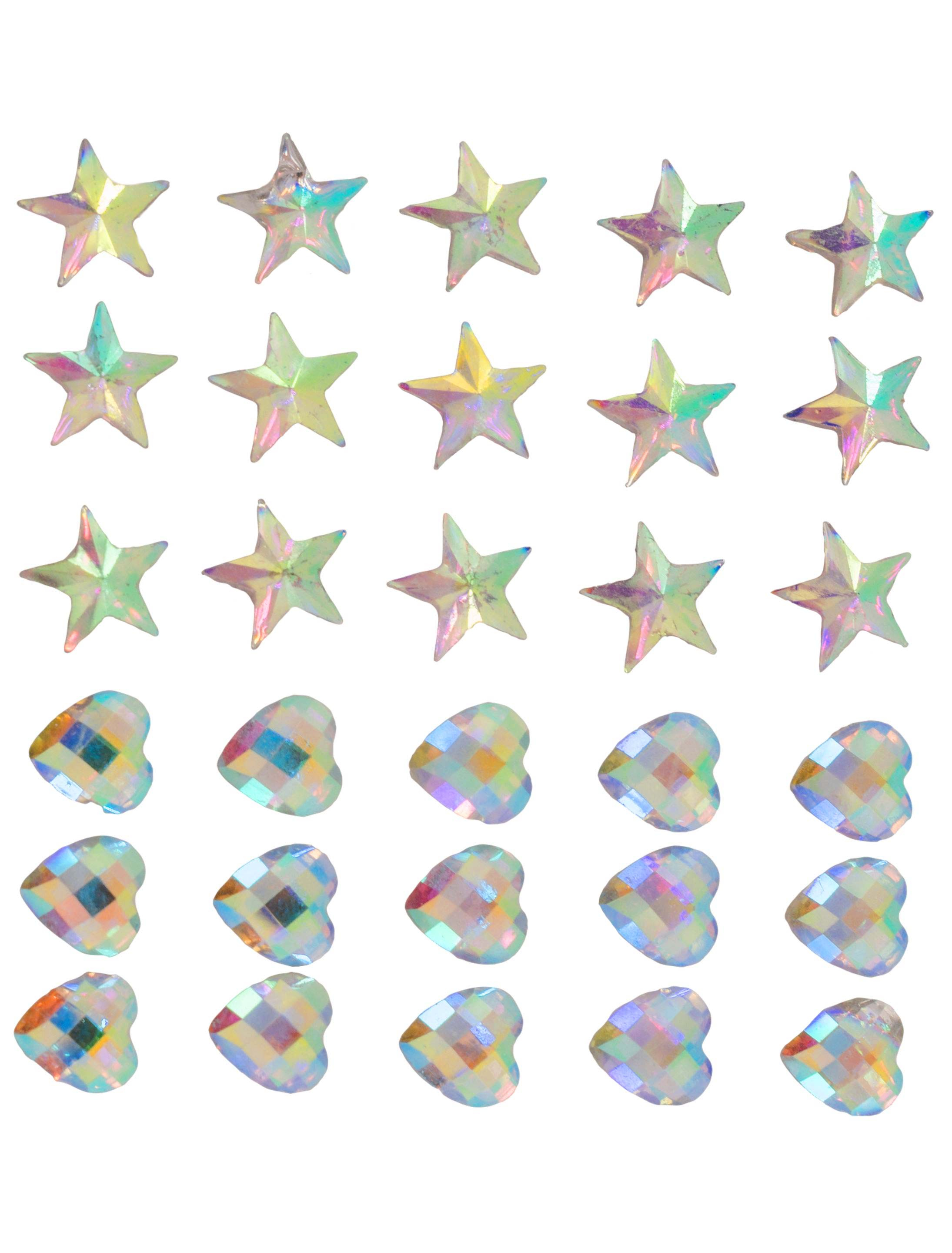 Gesichtsstrasssteine Herz&Stern bunt Schminke für Karneval & Fasching Farbe: bunt