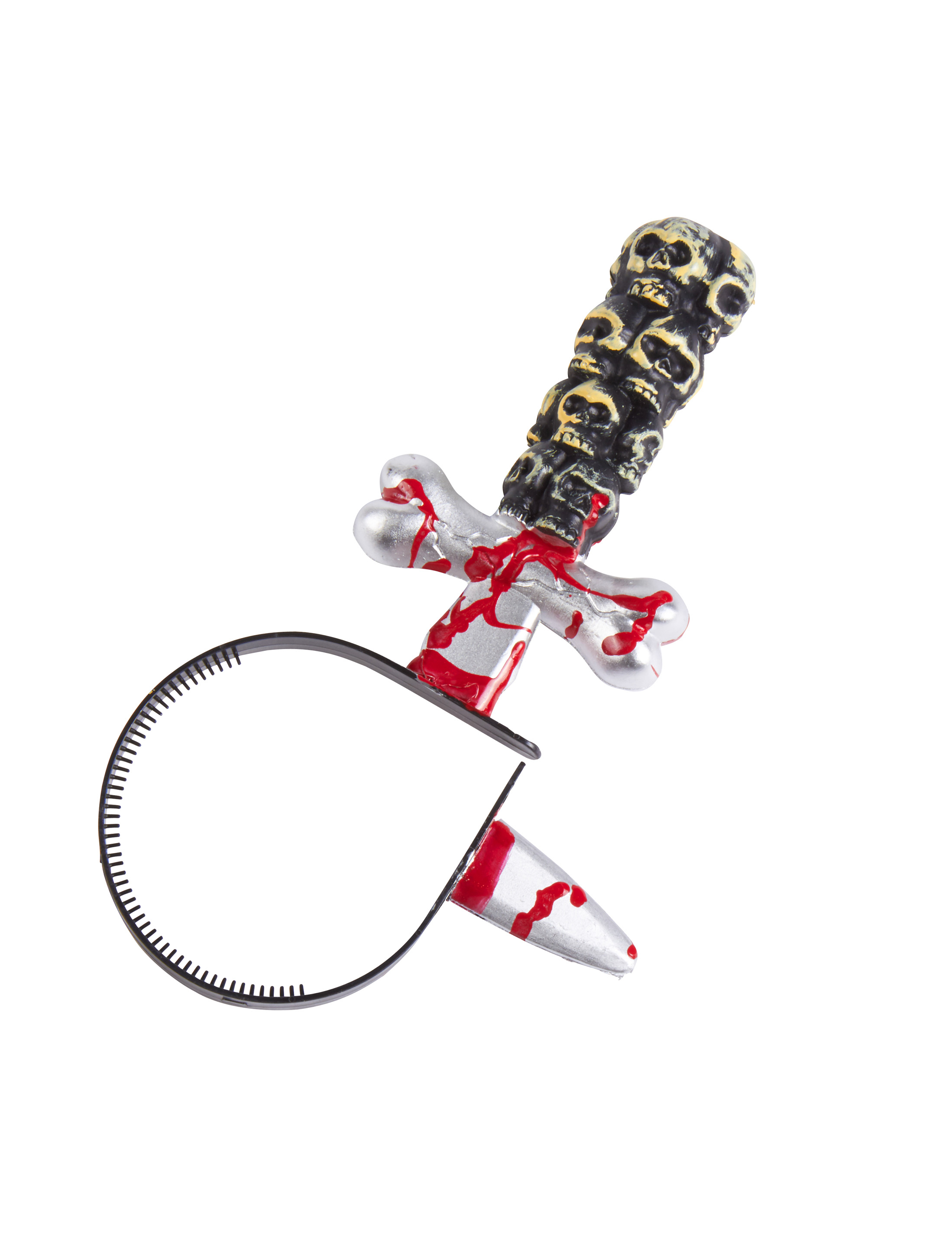 Kostümzubehör Haarreif blutiges Messer mit Totenköpfen Farbe: silber