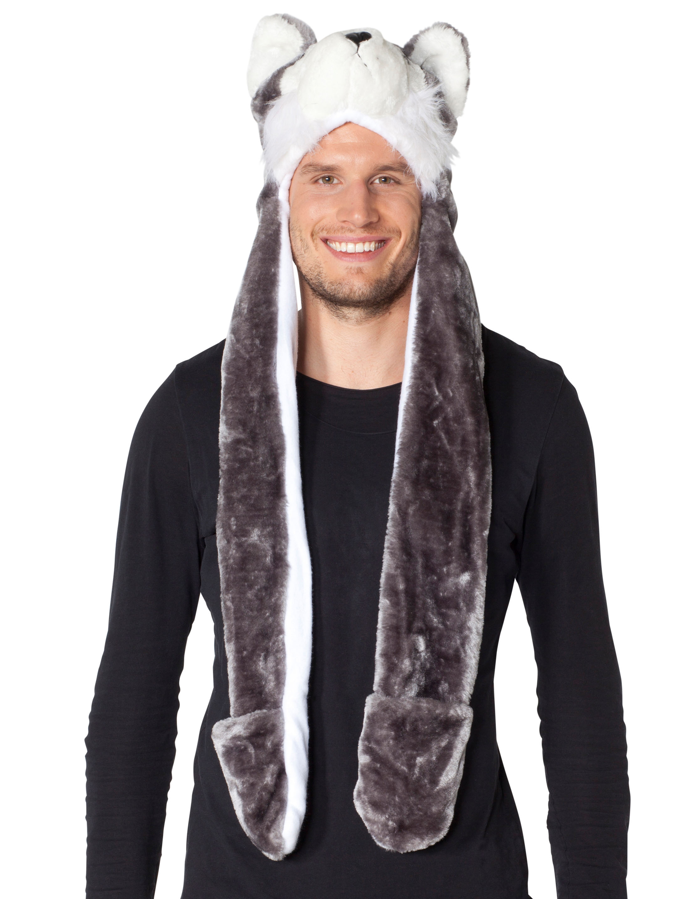 Kostümzubehör Mütze Wolf Plüsch Farbe: grau