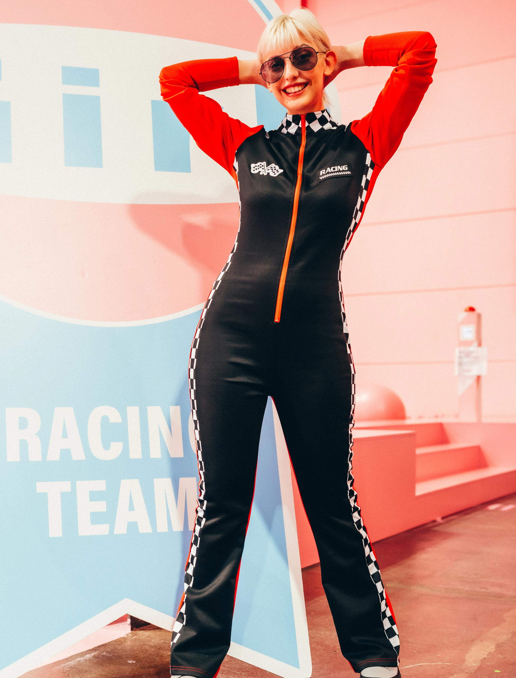 Jumpsuit Rennfahrerin Damen schwarz/rot L/XL