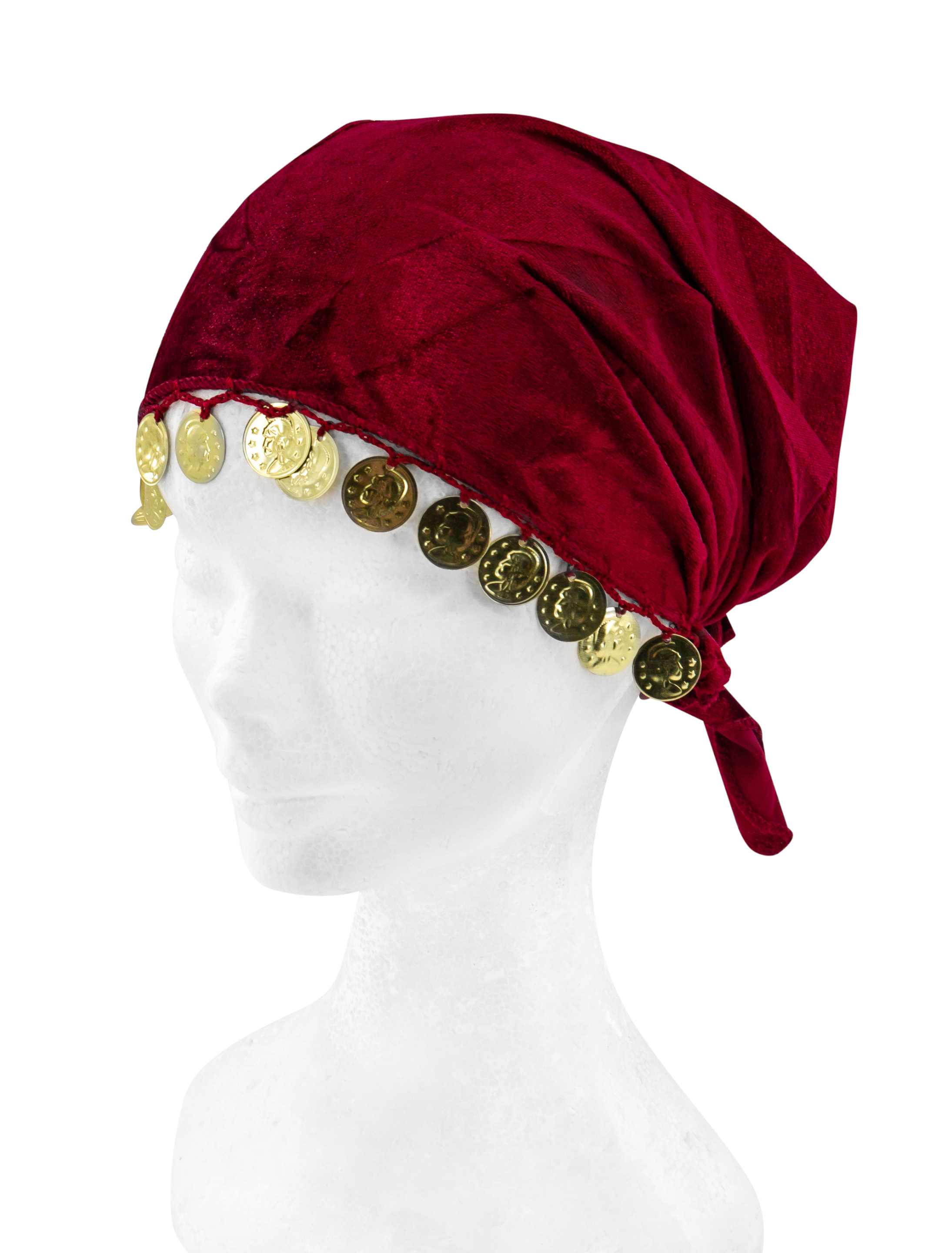 Kostümzubehör Mütze Wahrsagerin rot mit Münzen gold