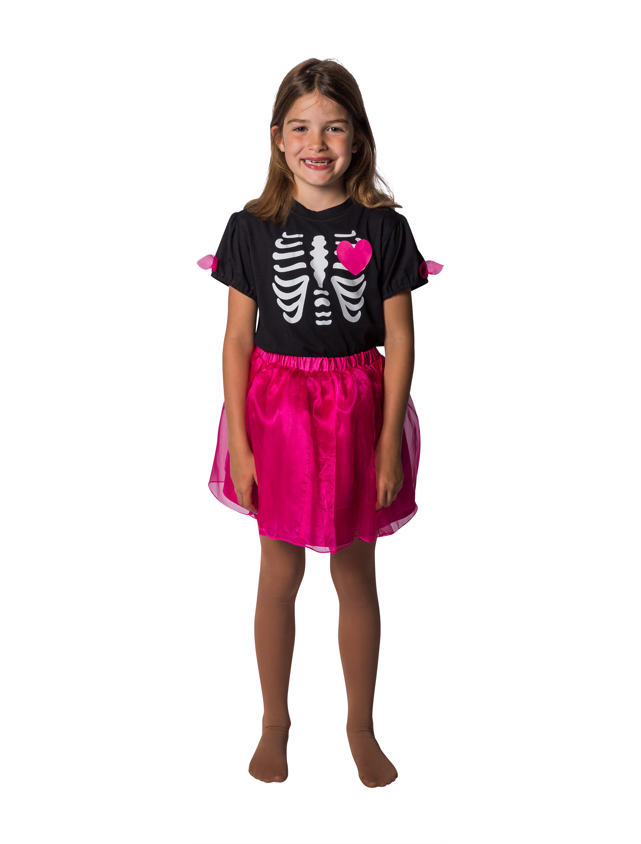 T-Shirt mit Rock Skelett Kinder schwarz/pink 98-104