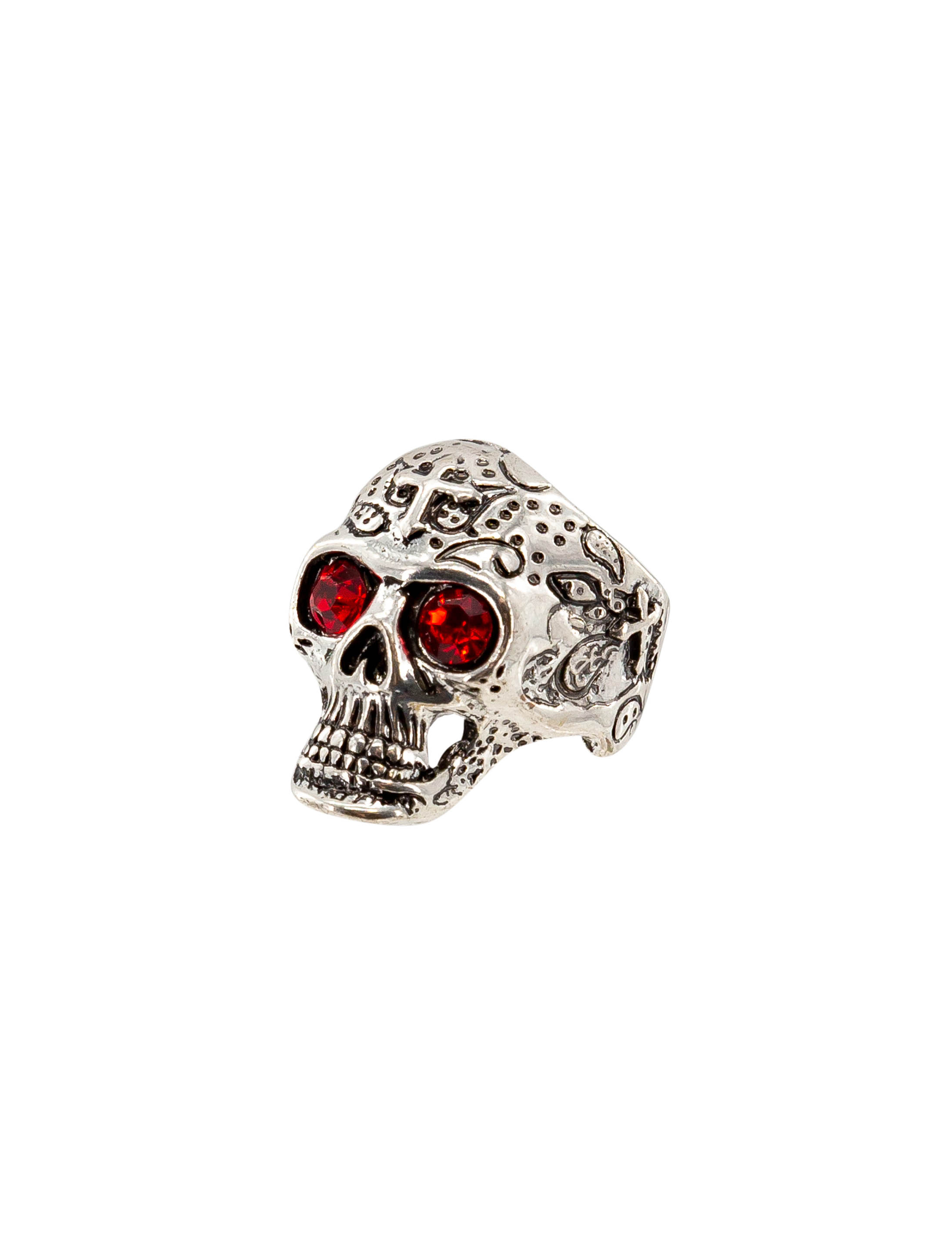 Kostümzubehör Ring Totenkopf mit roten Augen