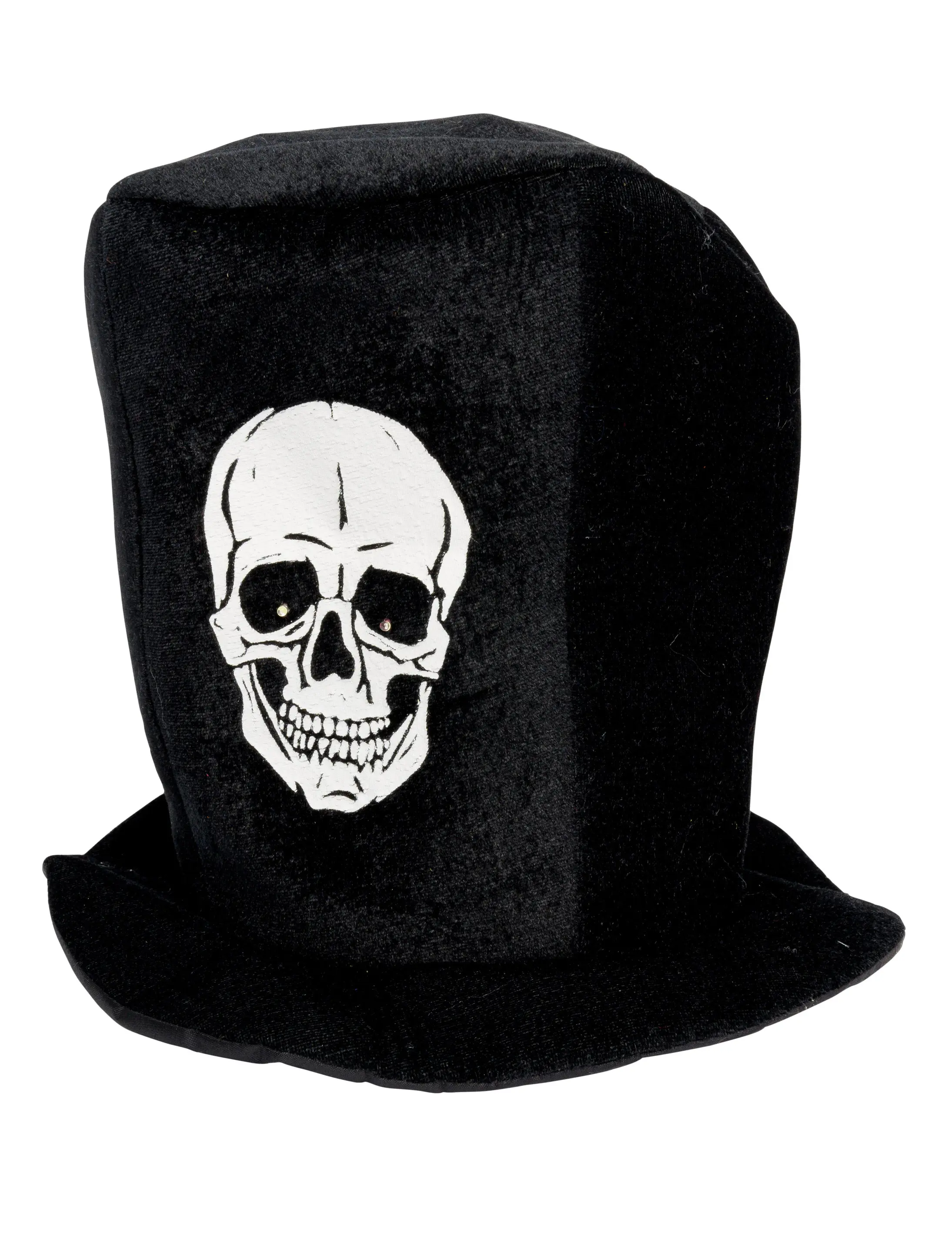 Kostümzubehör Zylinder schwarz mit Totenkopf leuchtend