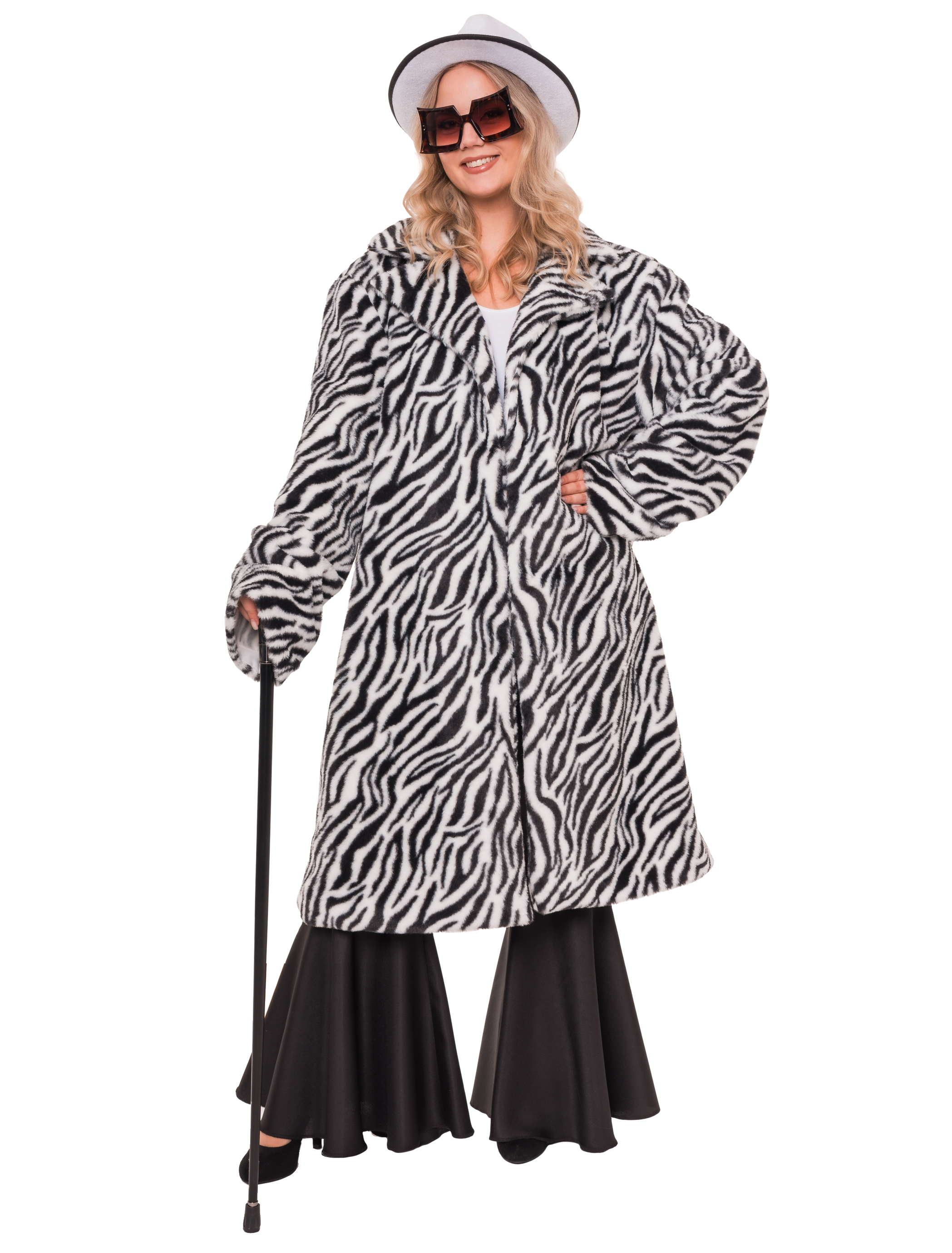 Mantel Kunstfell Zebra Herren schwarz/weiß XL/2XL