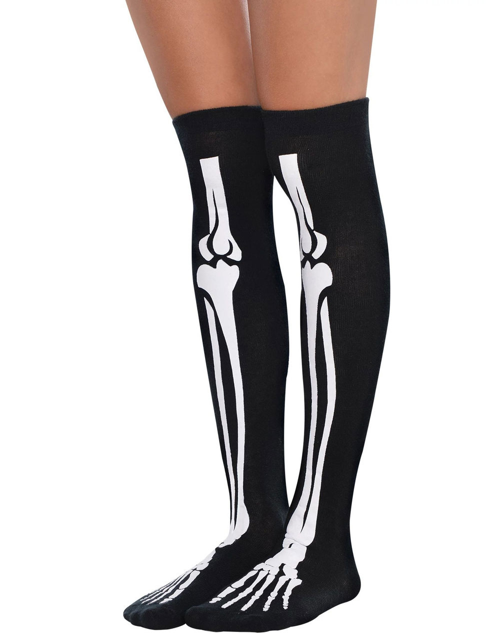 Kostümzubehör Overknees Knochen Farbe: schwarz