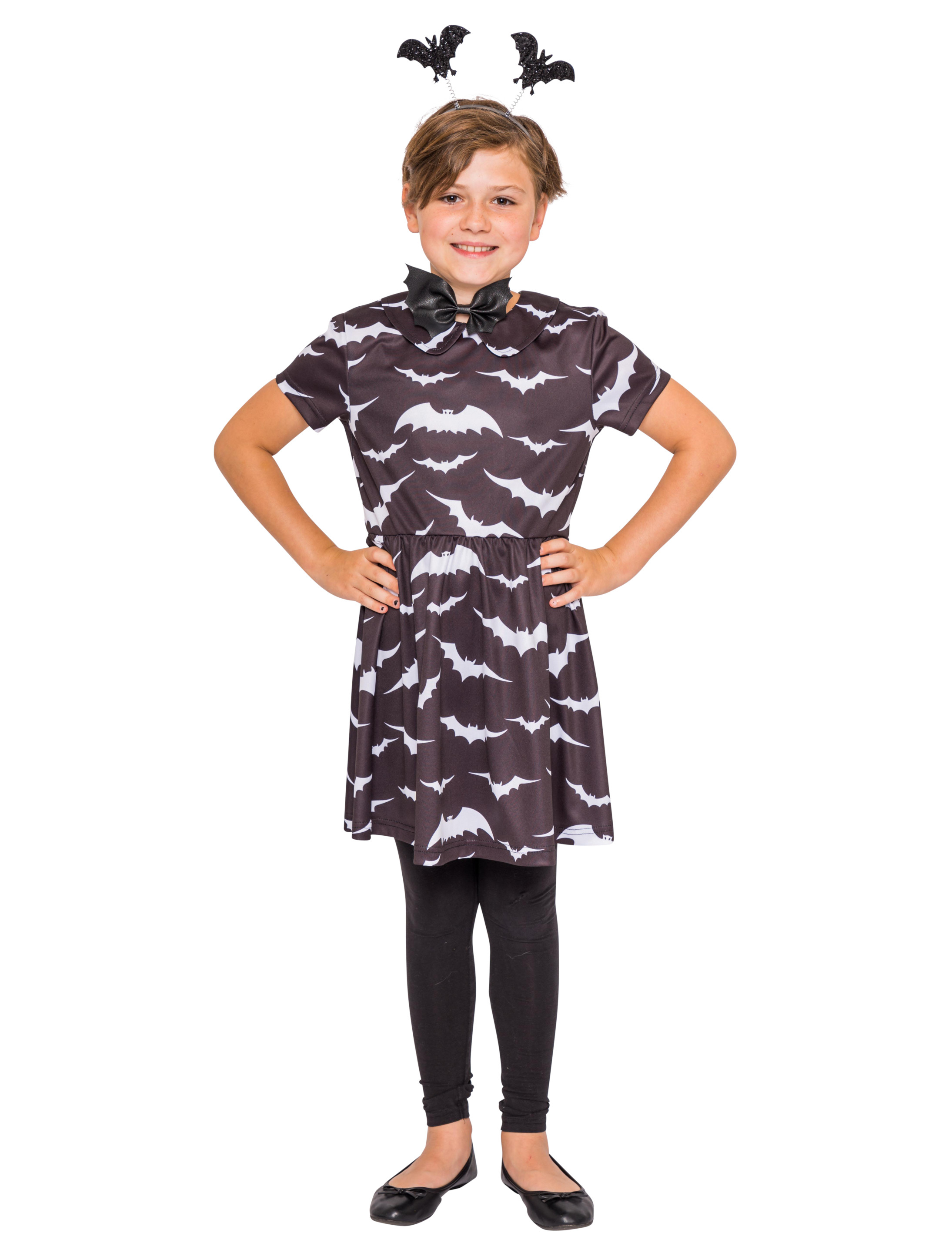 Kleid Fledermaus Kinder Mädchen schwarz/weiß 140