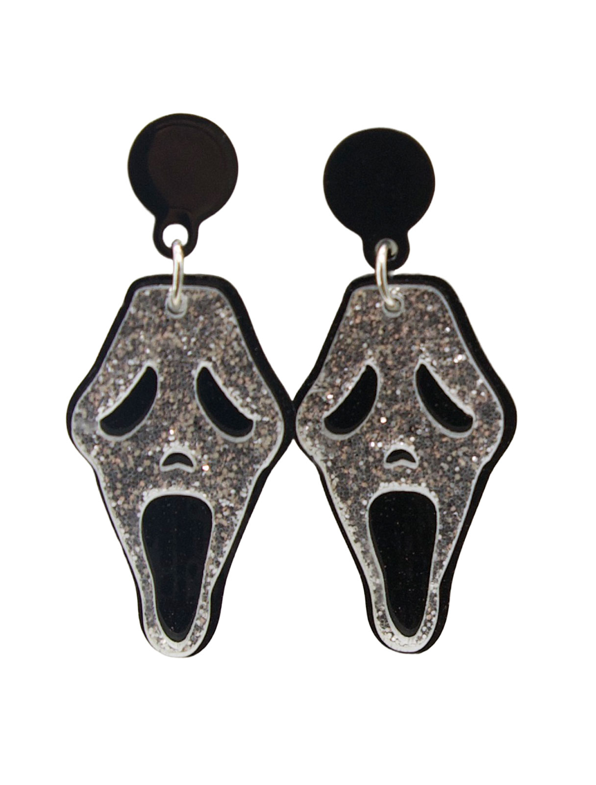 Kostümzubehör Ohrringe Maske Schrei schwarz/silber