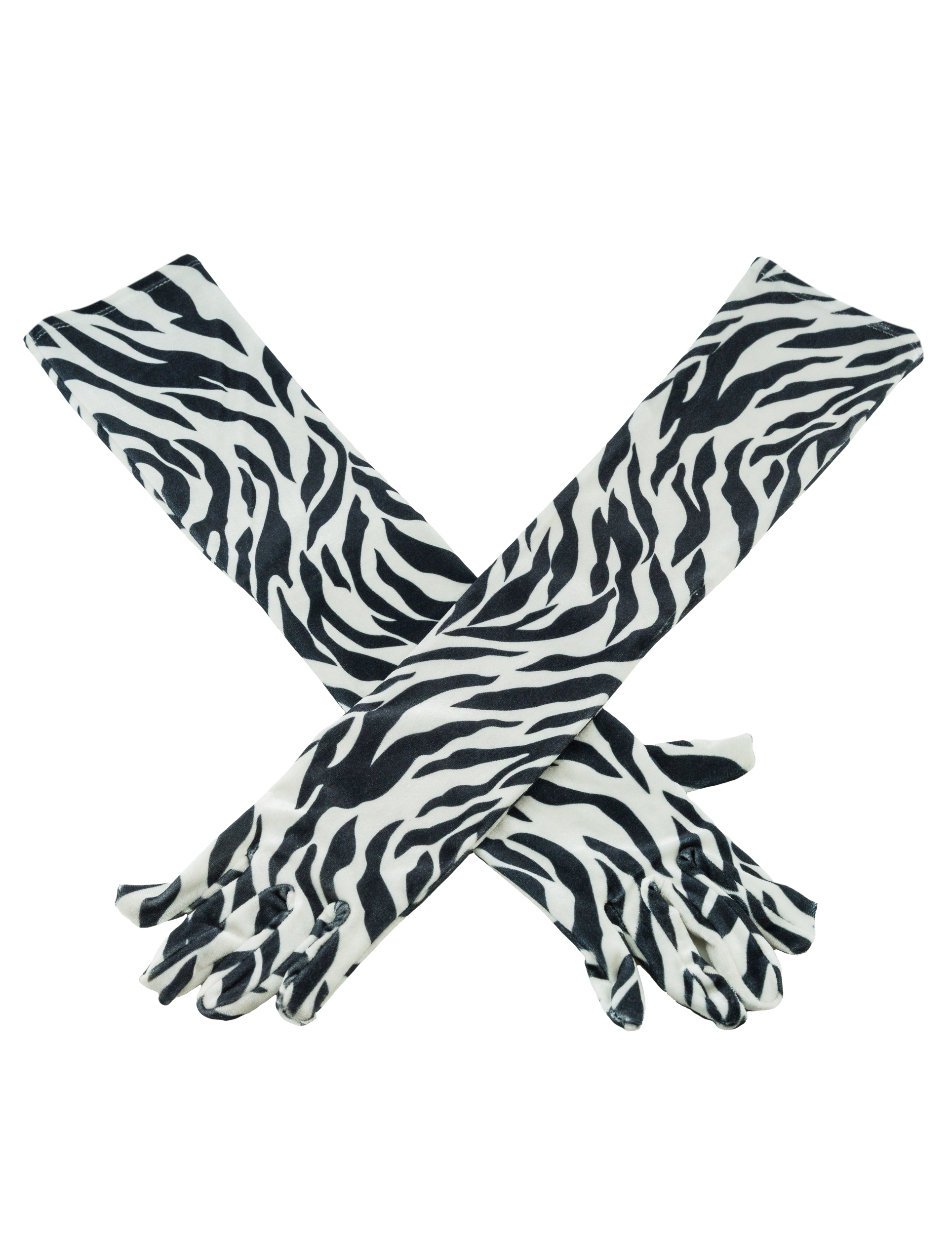 Kostümzubehör Handschuhe Samt 52cm Zebra schwarz/weiß