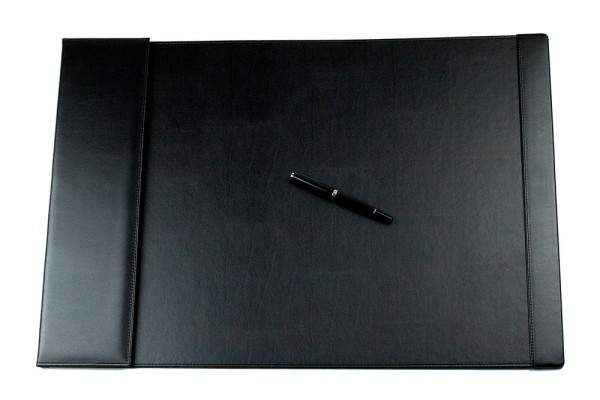 Schreibunterlage 65x45 mit Klappleiste incl. Block + Kalender PREMIUM LEDER BOXCALF schwarz (glatt)