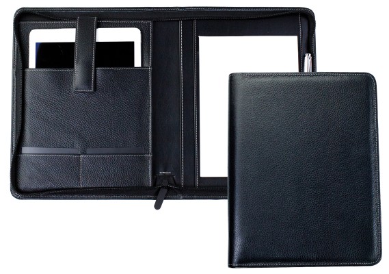 RV-Schreibmappe DIN A5 mit Tablet Computer Fach PREMIUM LEDER SOFT GRAIN schwarz (genarbt)