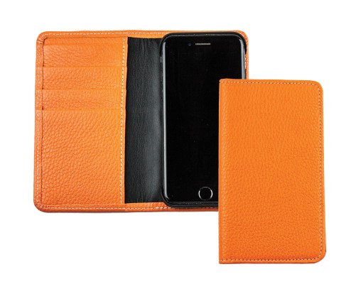 iPhone Case aus Leder mit integrierter Kunststoffschale PREMIUM LEDER SOFT GRAIN orange (genarbt)