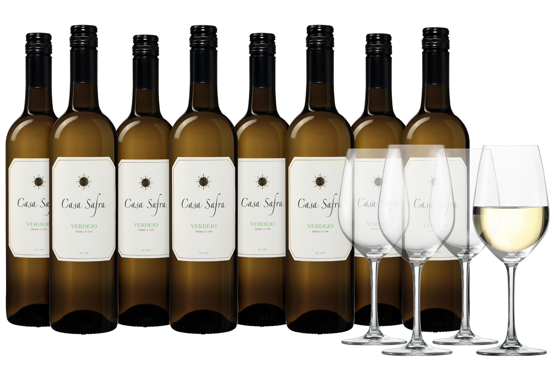 Weinpaket Casa Safra Verdejo 8 Flaschen + 4 Gläser - die Weinbörse