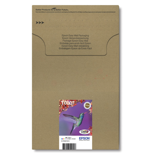 Original Epson Tinte T0807 BK C M Y / C13T08074510 foto cyan für C13T08074510