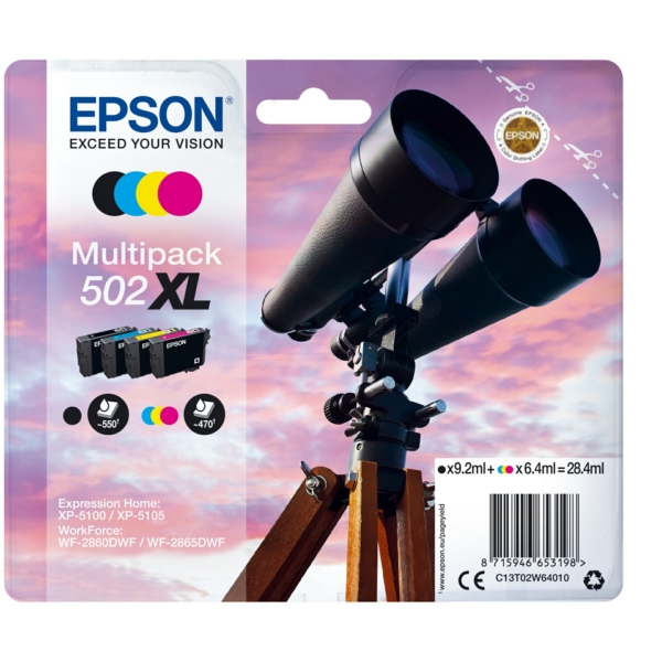 Original Epson Tinte 502XL BK C M Y / C13T02W64010 cyan für C13T02W64010