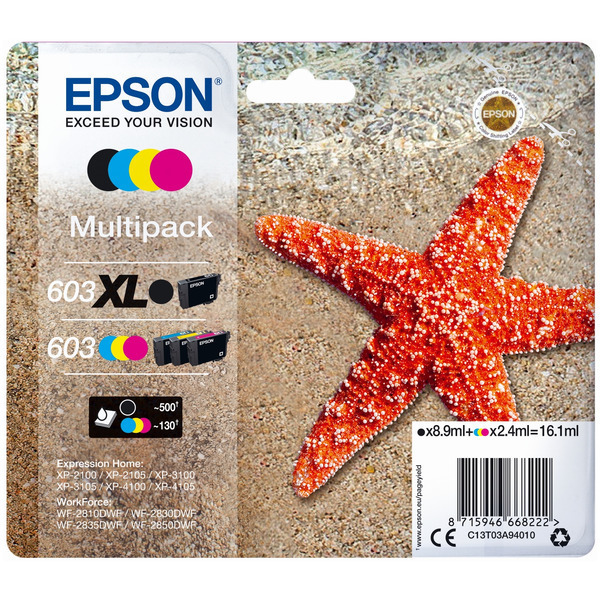 Original Epson Tinte 603XL/603 BK C M Y / C13T03A94010 cyan für C13T03A94010