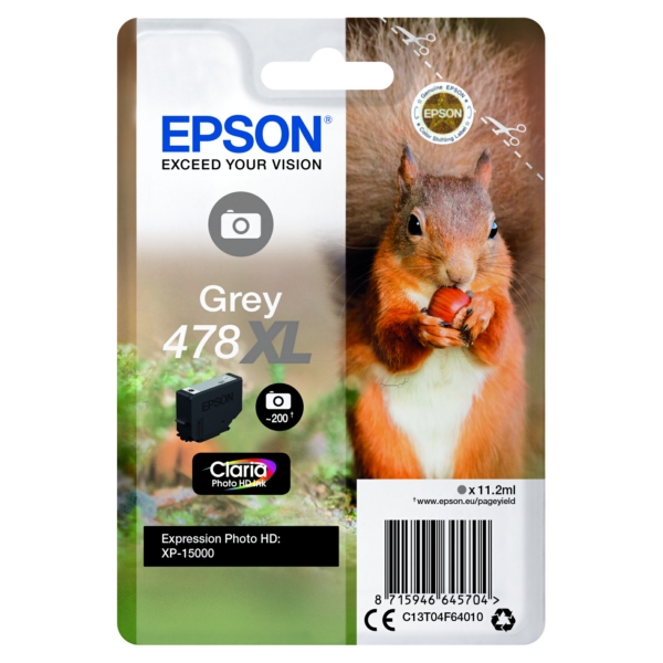 Original Epson Tinte 478XL grau / C13T04F64010 grau für C13T04F64010