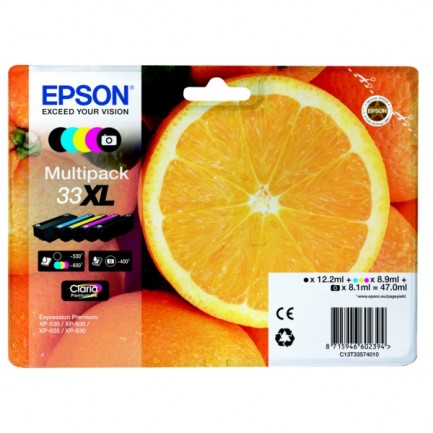 Original Epson Tinte 33XL BK C M Y / C13T33574011 schwarz cyan magenta photoblack gelb für C13T33574011