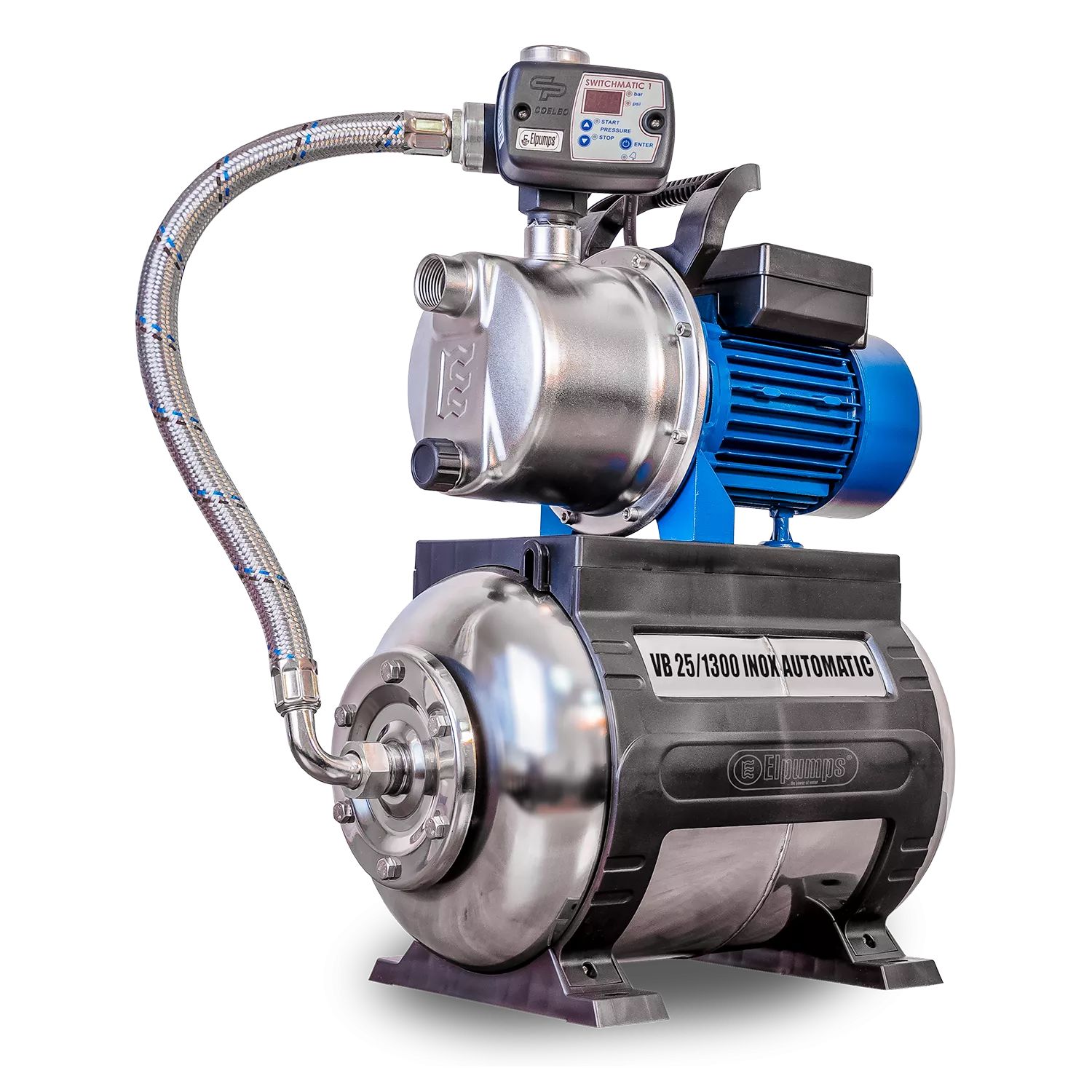 VB 25/1300 INOX Automatic Domestic waterwork, with INOX steel impeller, casing and pressure tank, 1300 W, 5.400 l/h, 4,8 bar, 25 L