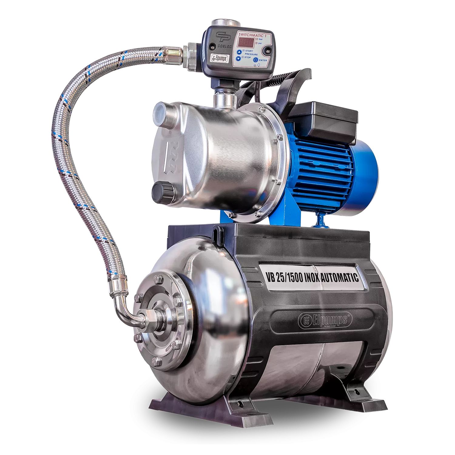 VB 25/1500 INOX Automatic Domestic waterwork, with INOX steel impeller, casing and pressure tank, 1500 W, 6.300 l/h, 4,8 bar, 25 L