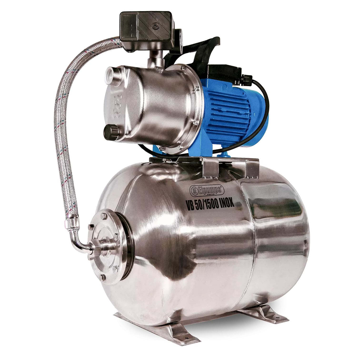 VB 50/1500 INOX Domestic waterwork, with INOX steel impeller, casing and pressure tank, 1500 W, 6.300 l/h, 4,8 bar, 50 L