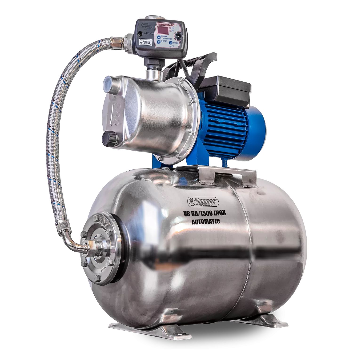 VB 50/1500 INOX Automatic Domestic waterwork, with INOX steel impeller, casing and pressure tank, 1500 W, 6.300 l/h, 4,8 bar, 50 L