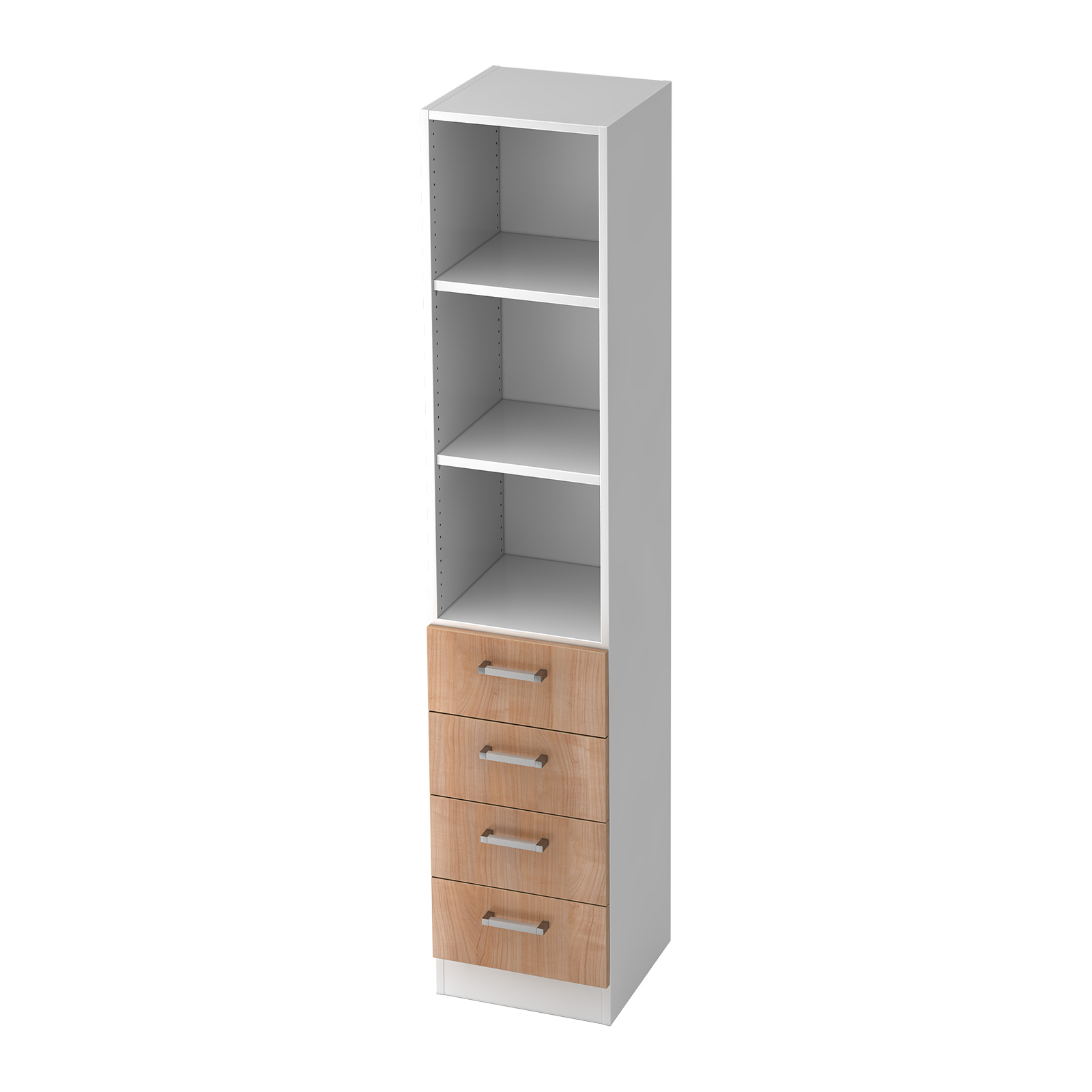 Hammerbacher Schubkasten-Regal Kombi 5 OH Solid 7600 (Griff: Chromgriff|Dekor Korpus: Weiß|Dekor Front: Nussbaum)